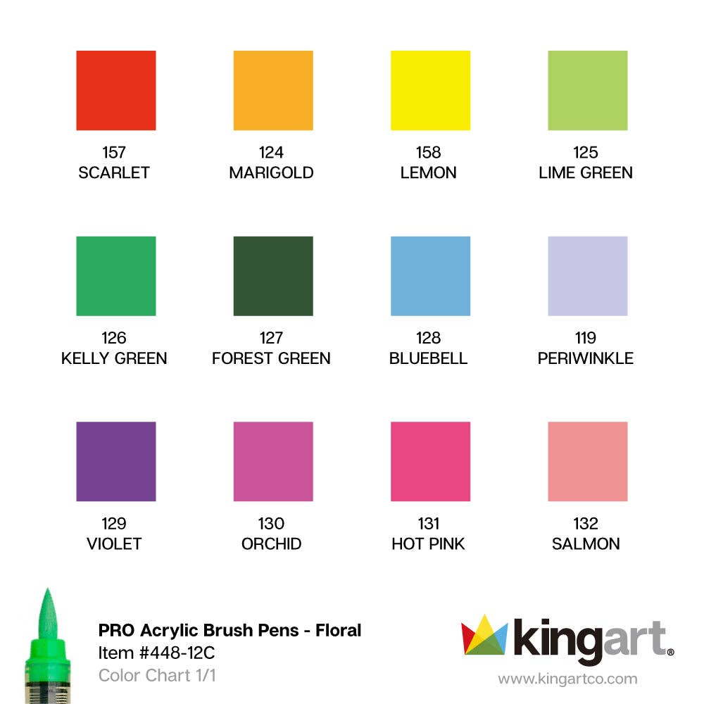 PRO Acrylic Paint Brush Pens - 12 Floral Colors | KINGART