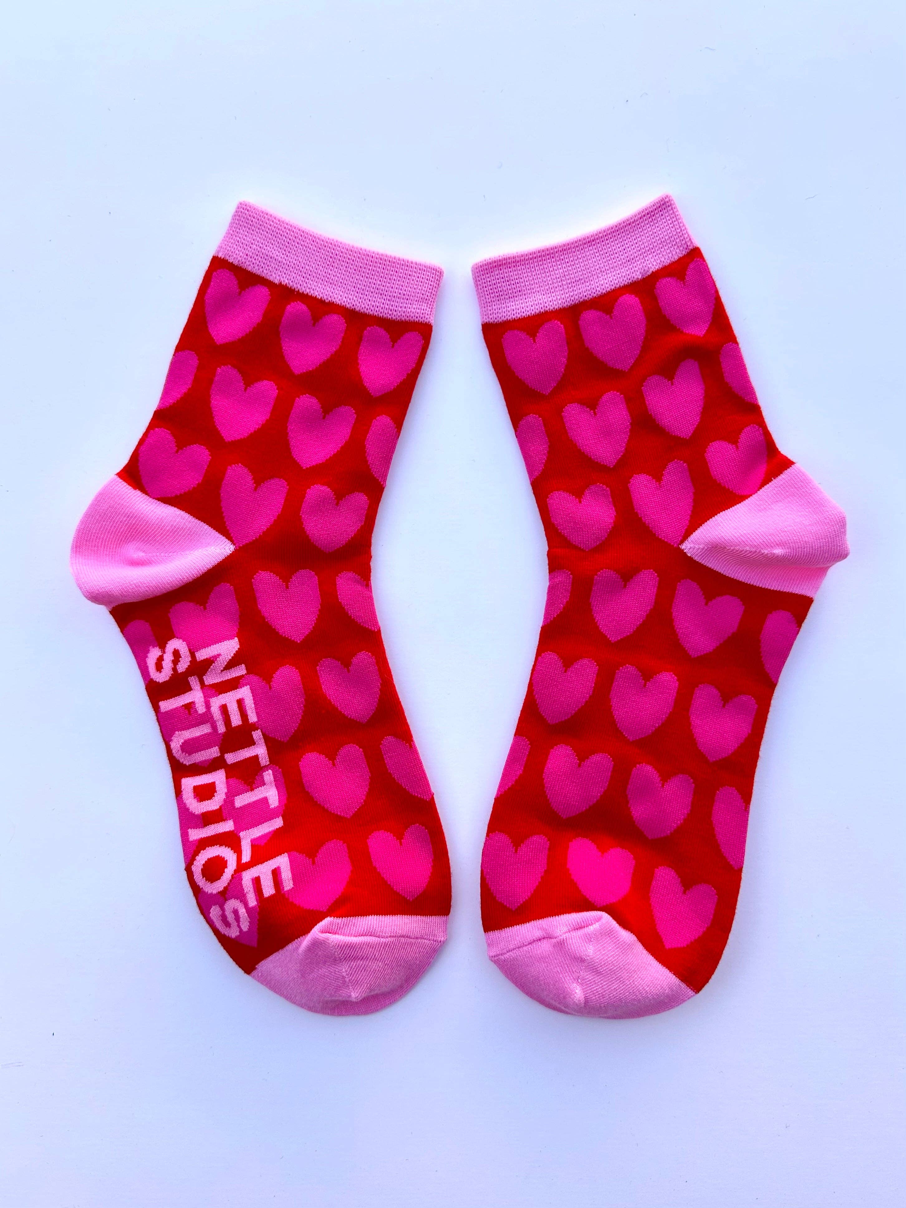 Novelty Cotton Pink Red Heart Ankle Sock | NETTLE STUDIOS
