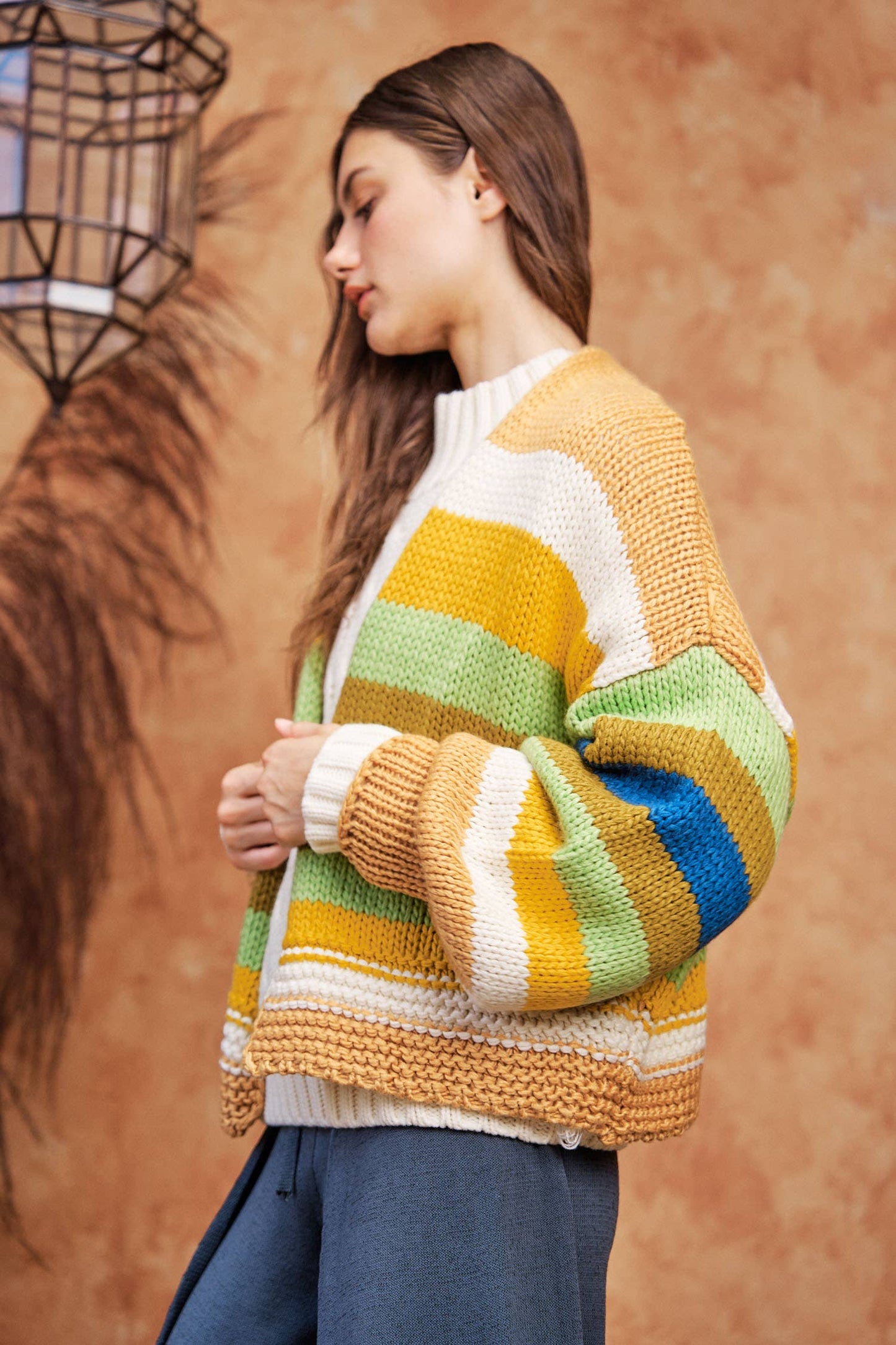 Striped Balloon Sleeve Cardi