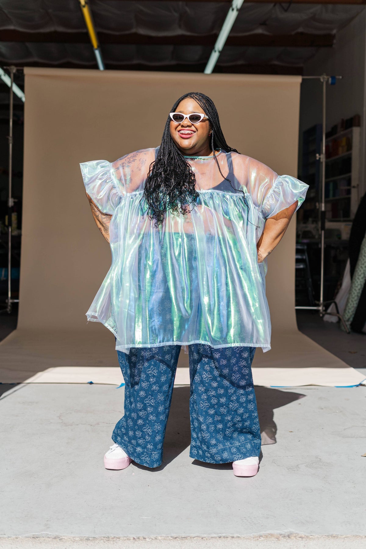 Sheer Blue Metallic Mini Dress | NETTLE STUDIOS