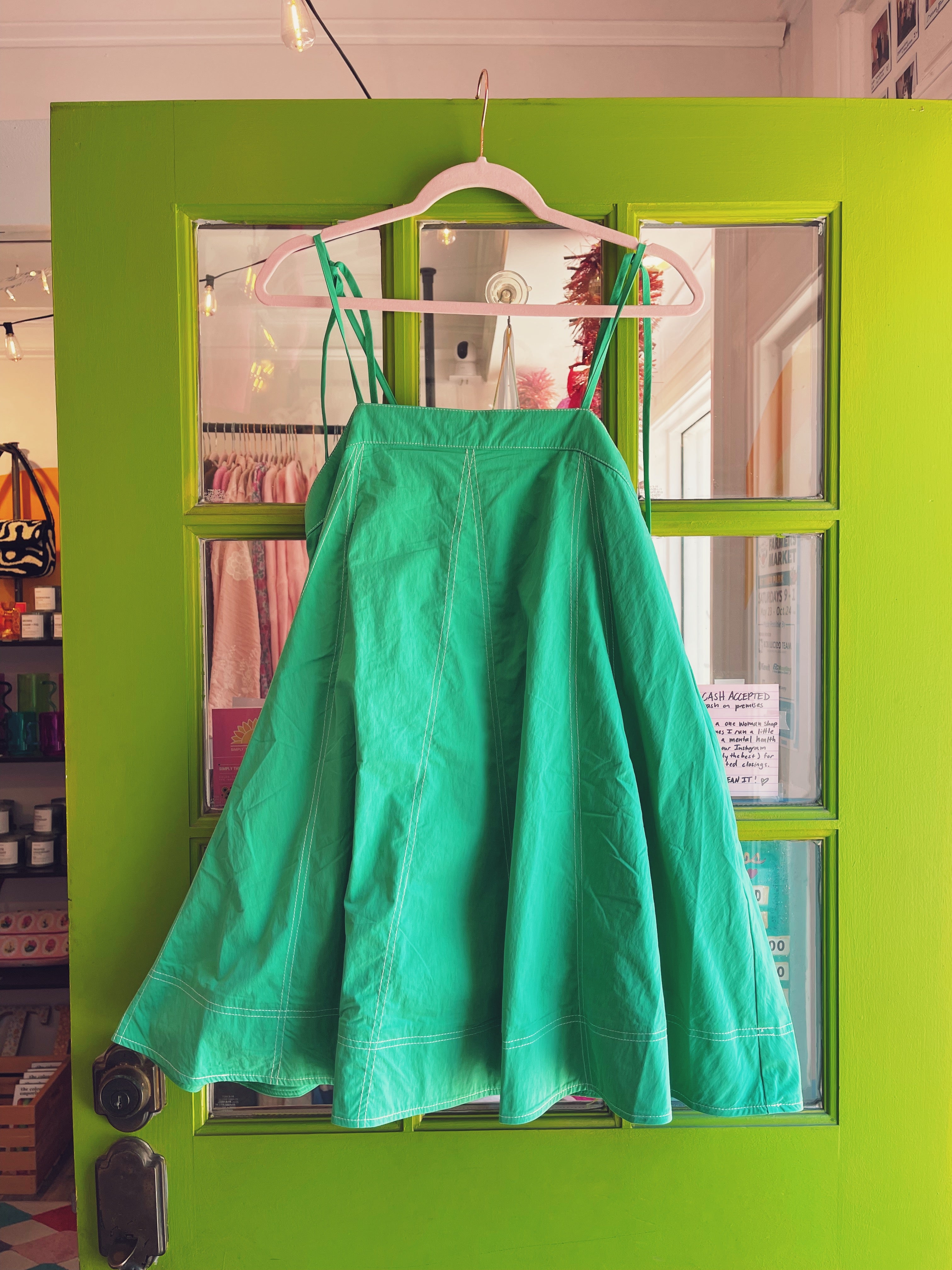 Contrast Topstitch Minidress (Matcha)