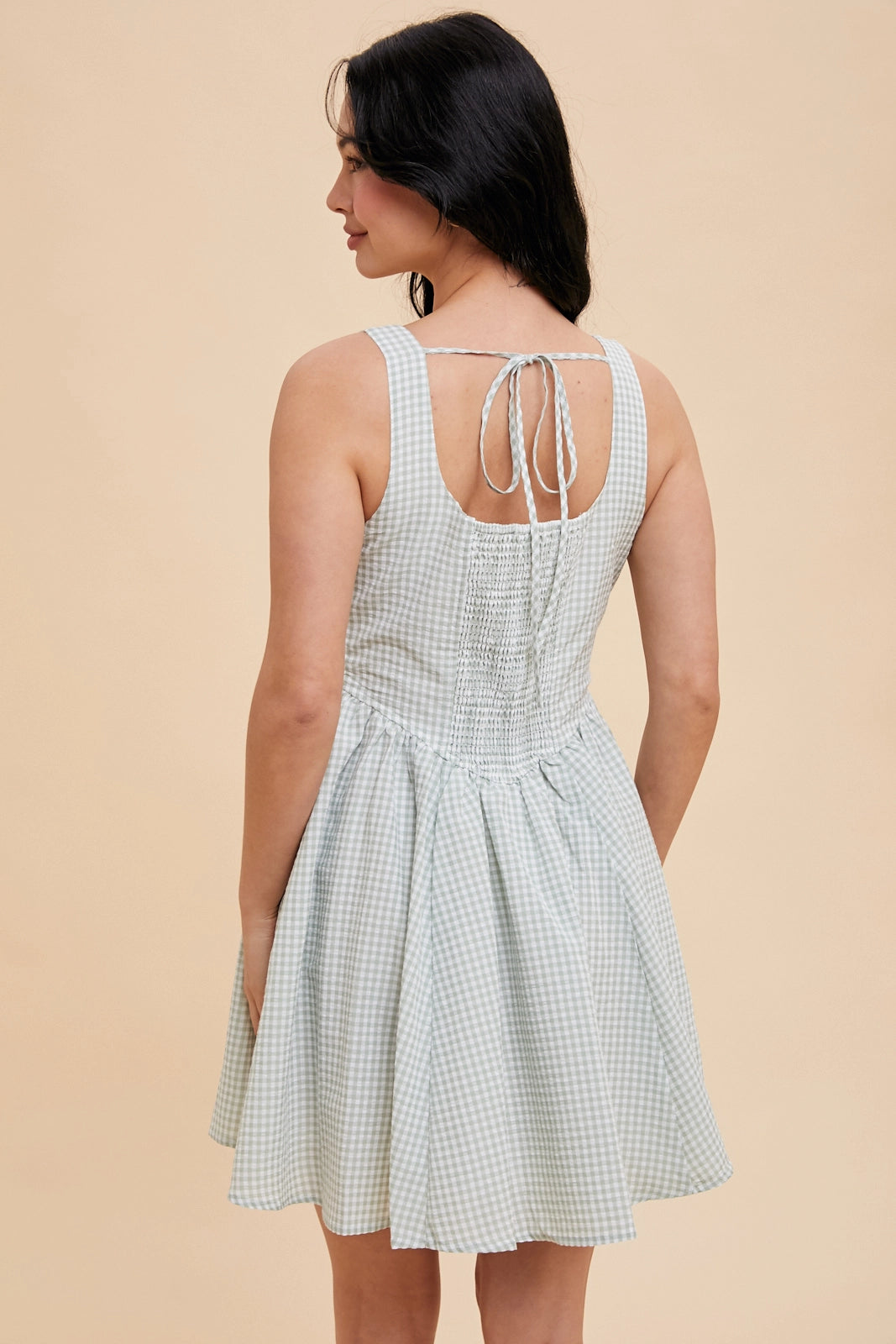 Drop Waist Gingham Minidress (Fern)
