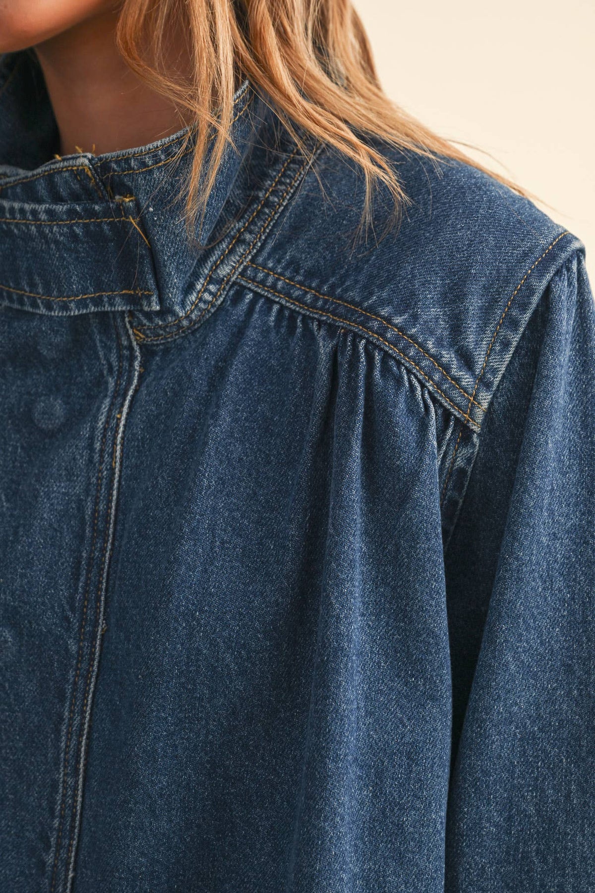 Hi-Collar Denim Utility Jacket