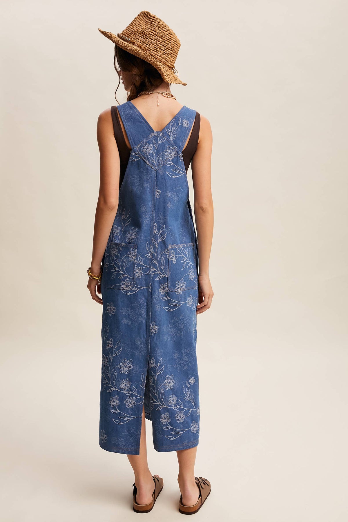 Floral Embroidered Overall Dress