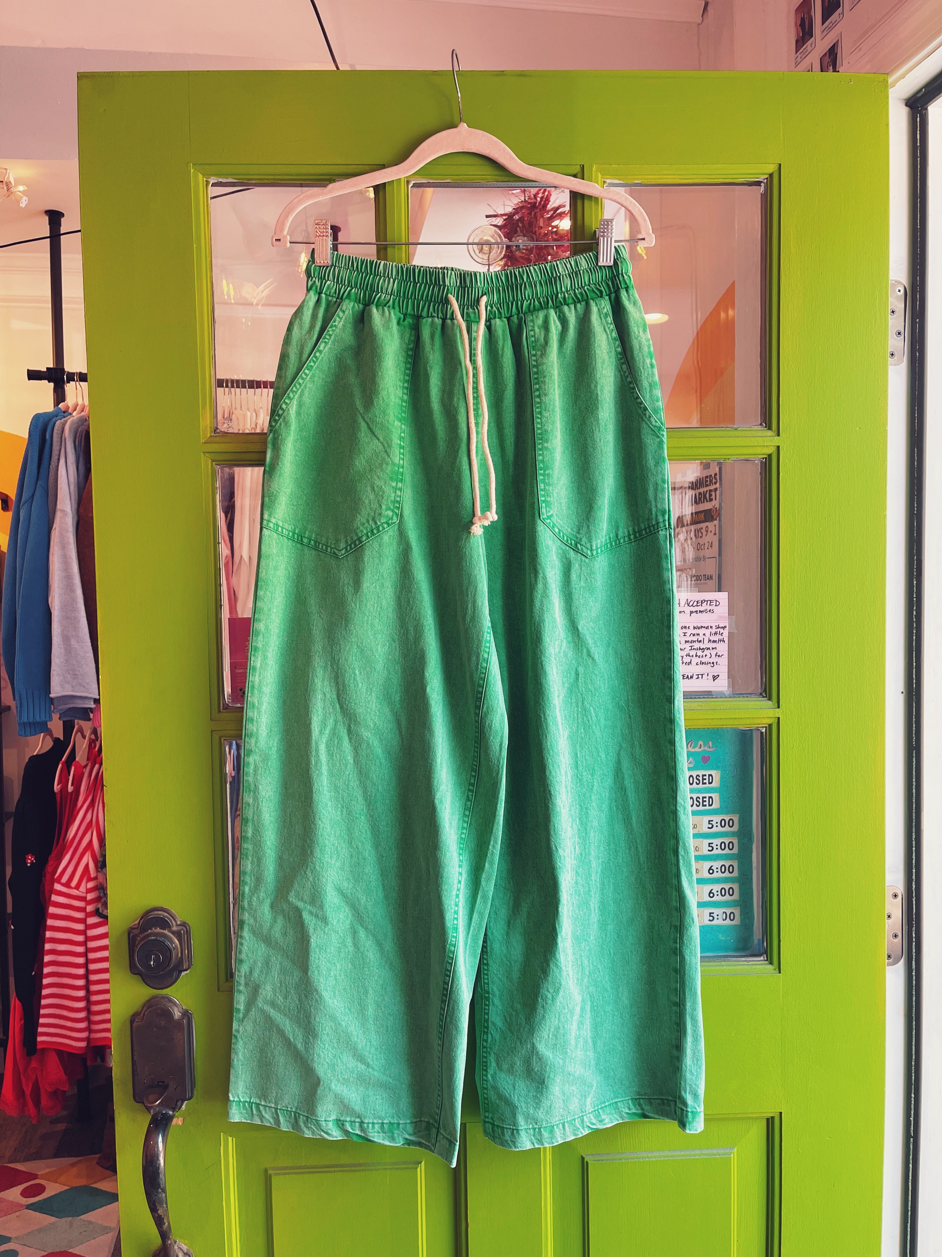 Kelly Green Mineral-Washed Pants
