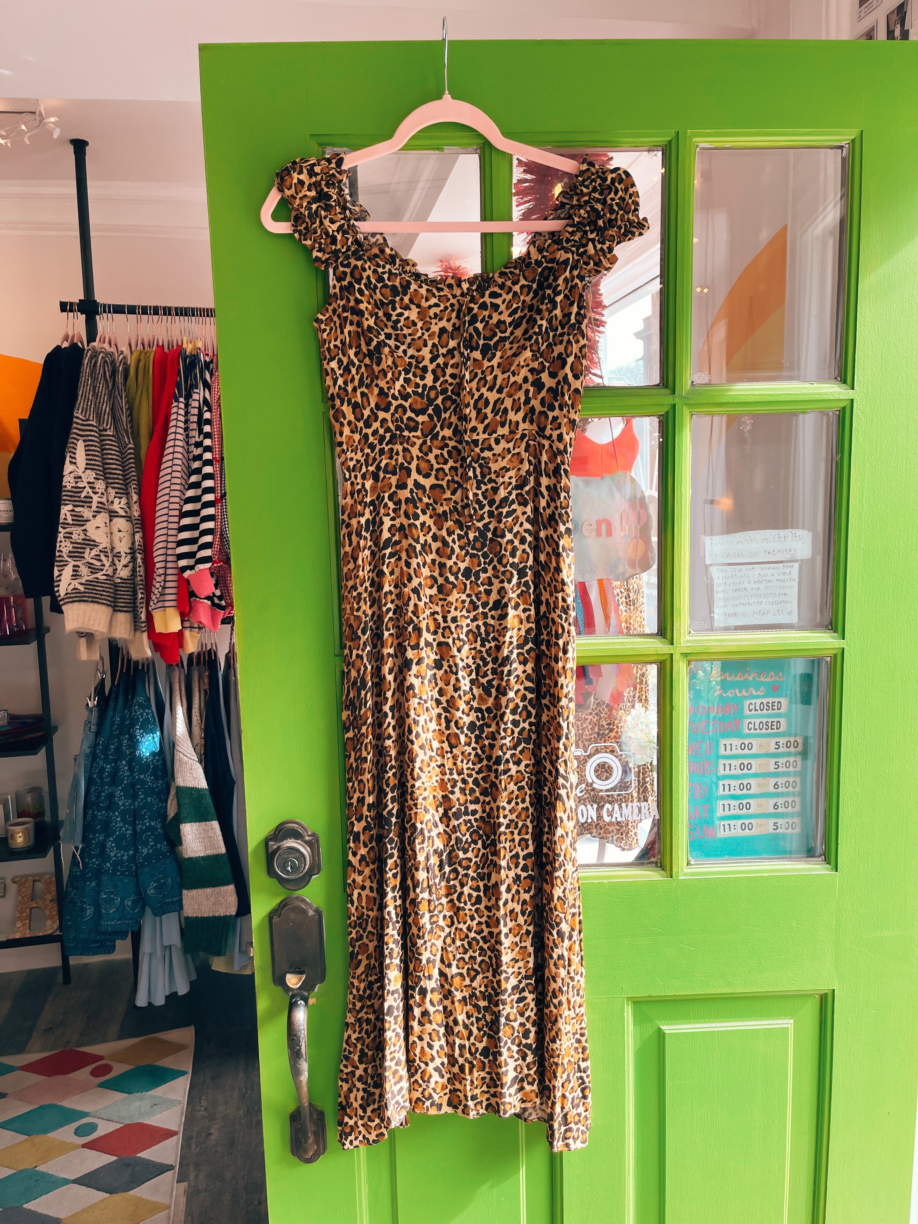 Leopard Cap Sleeve Midi Dress