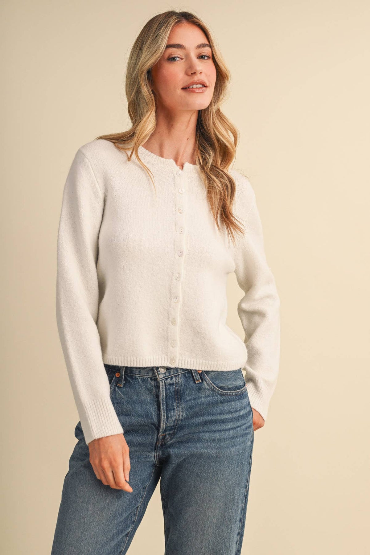 Marled Knit Collarless Cardi (Cloud)