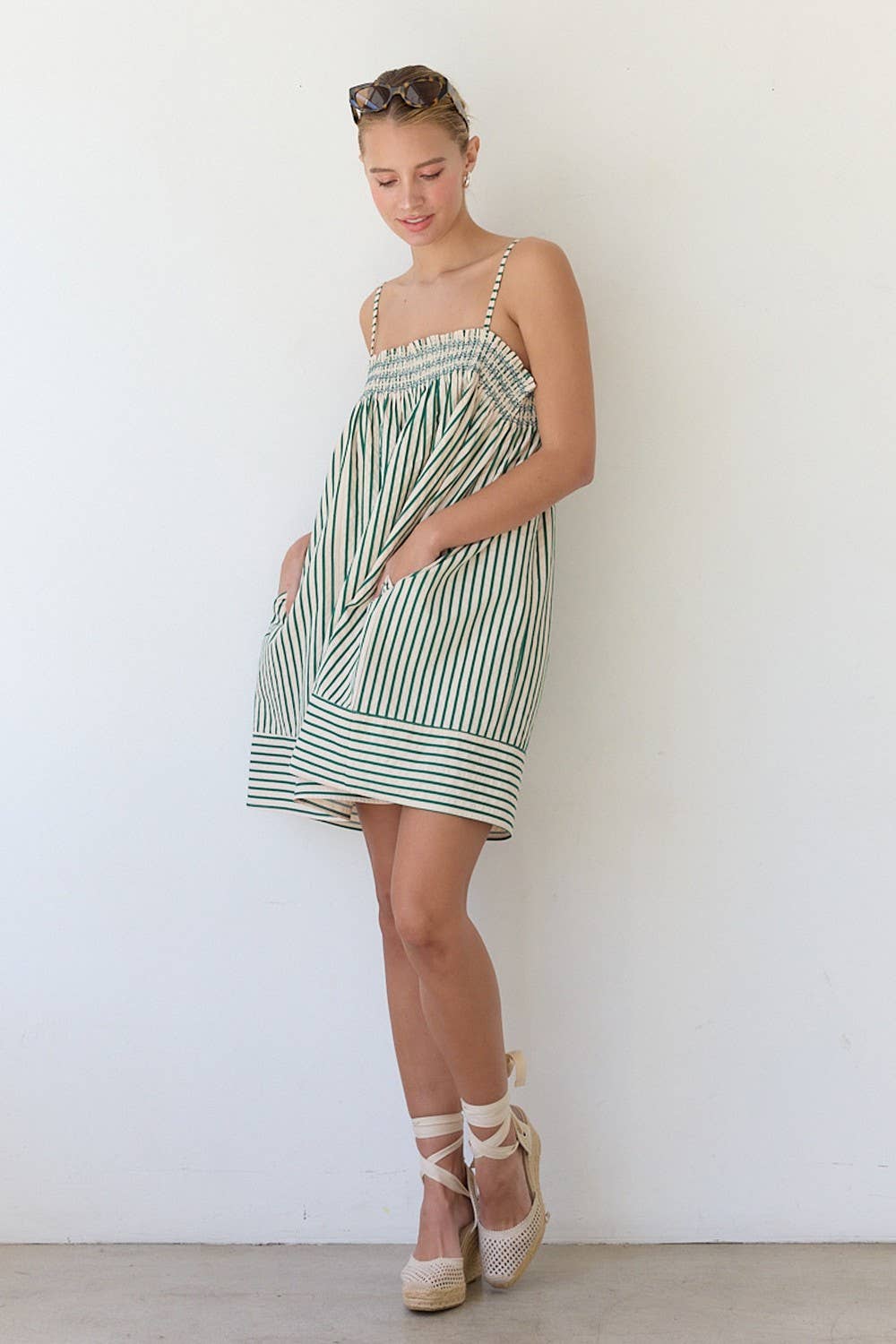 Emerald Stripe Babydoll Dress