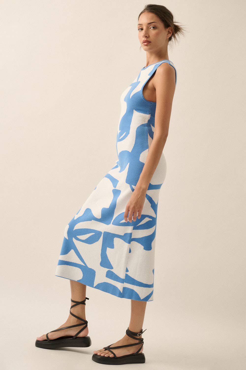 Retro Abstract Knit Midi Dress