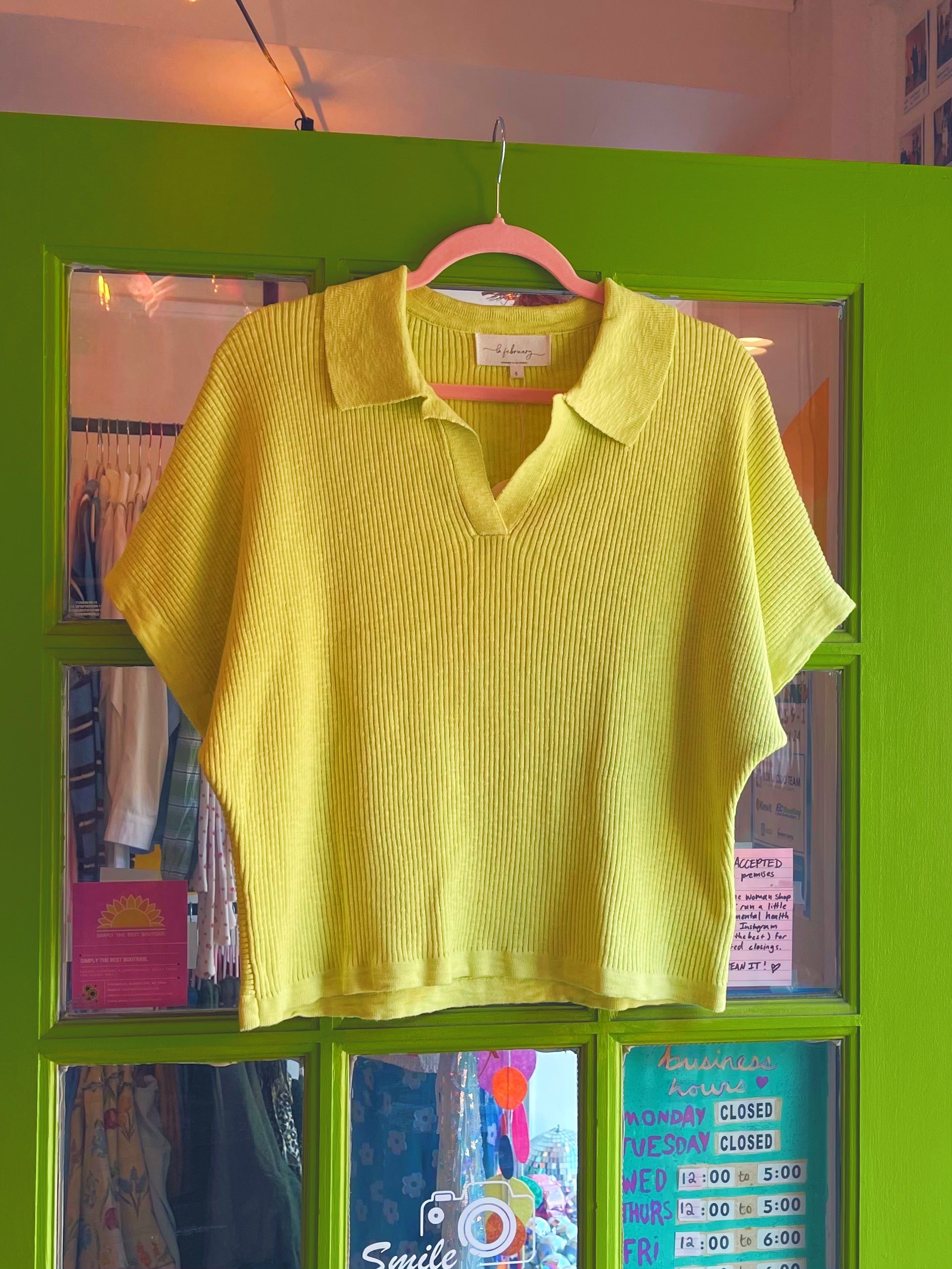 Dolman-Sleeve Polo-Neckline Top (Lime)