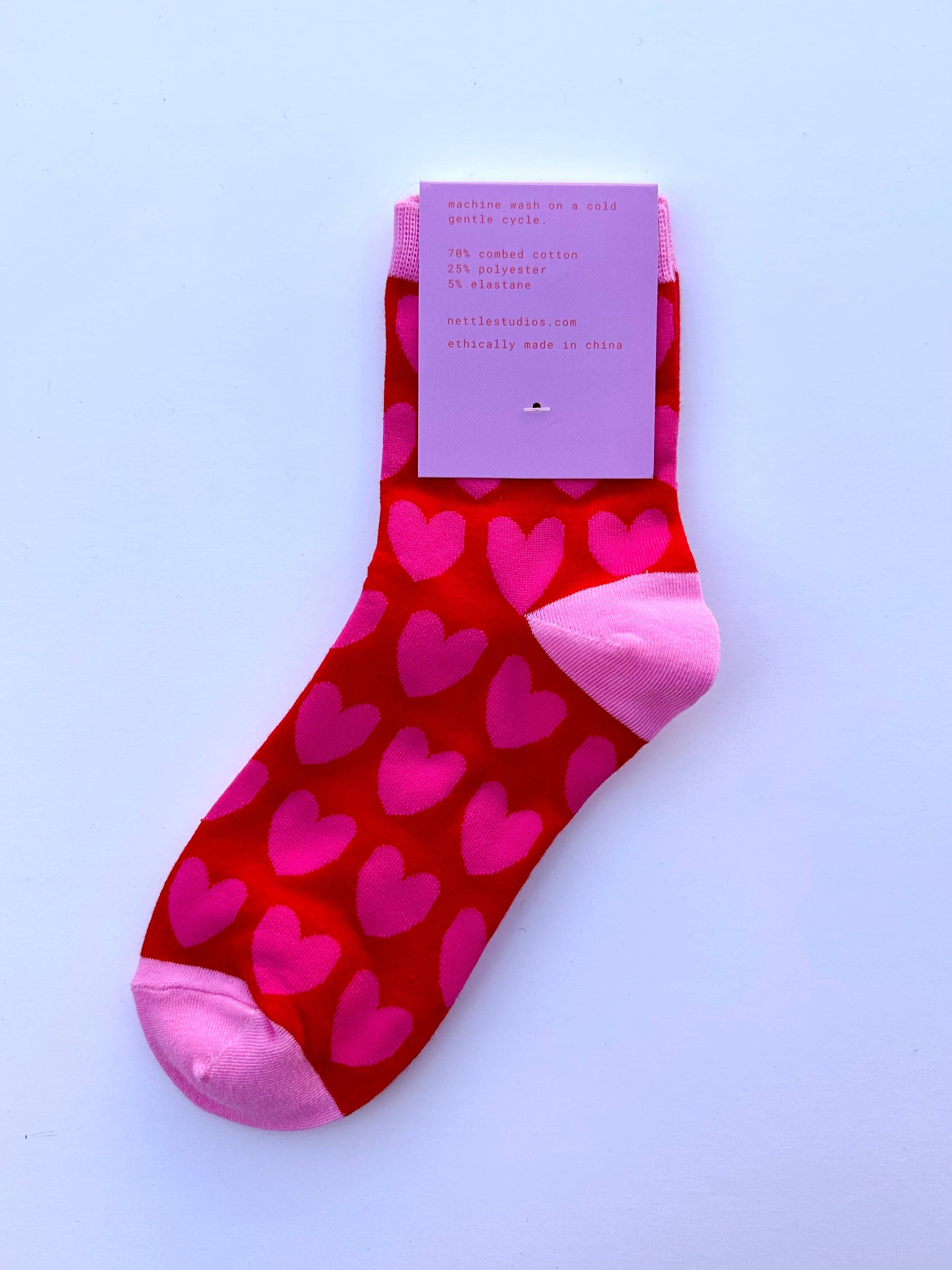 Novelty Cotton Pink Red Heart Ankle Sock | NETTLE STUDIOS