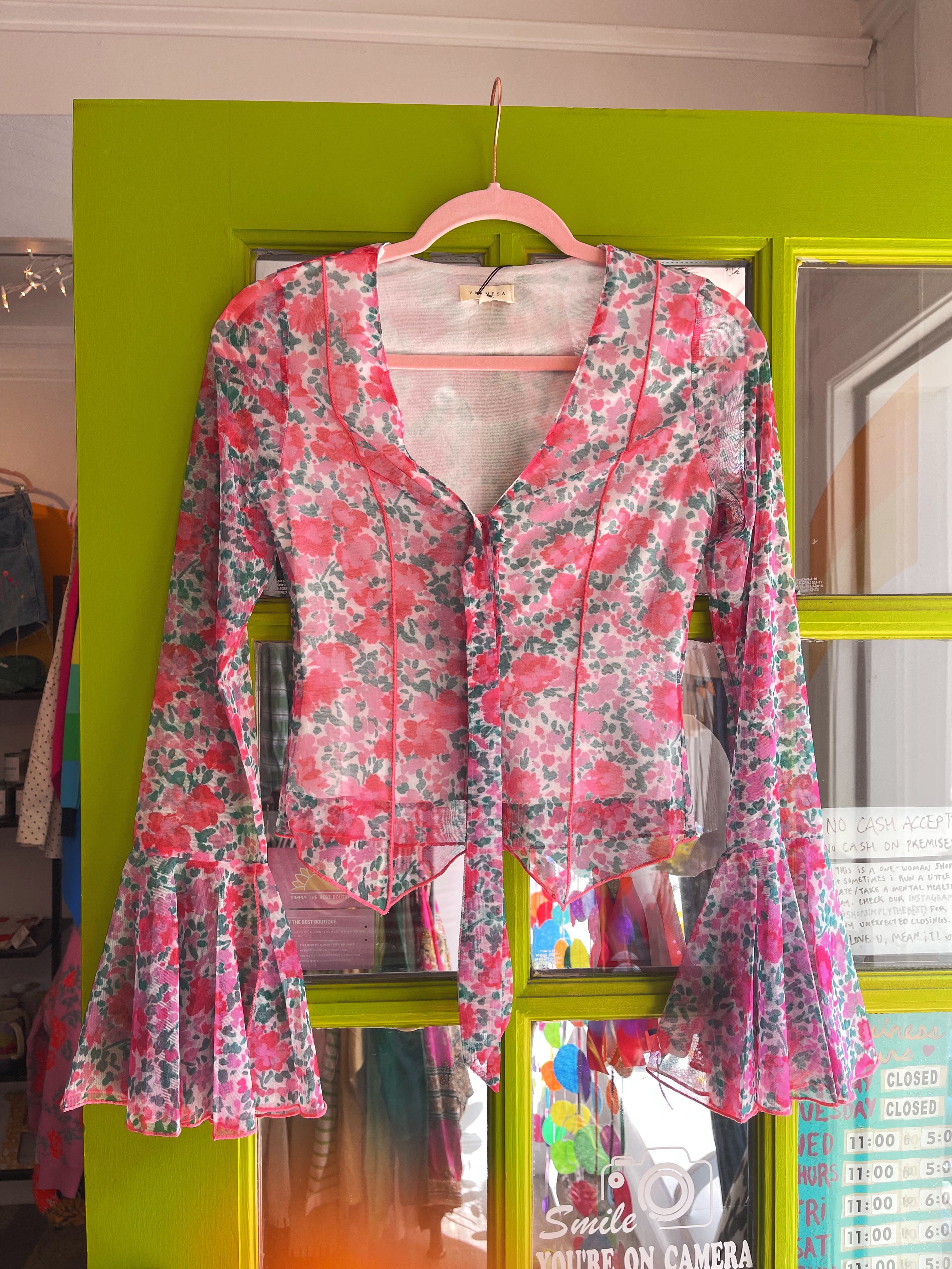 Cropped Corset Trumpet-Sleeve Top