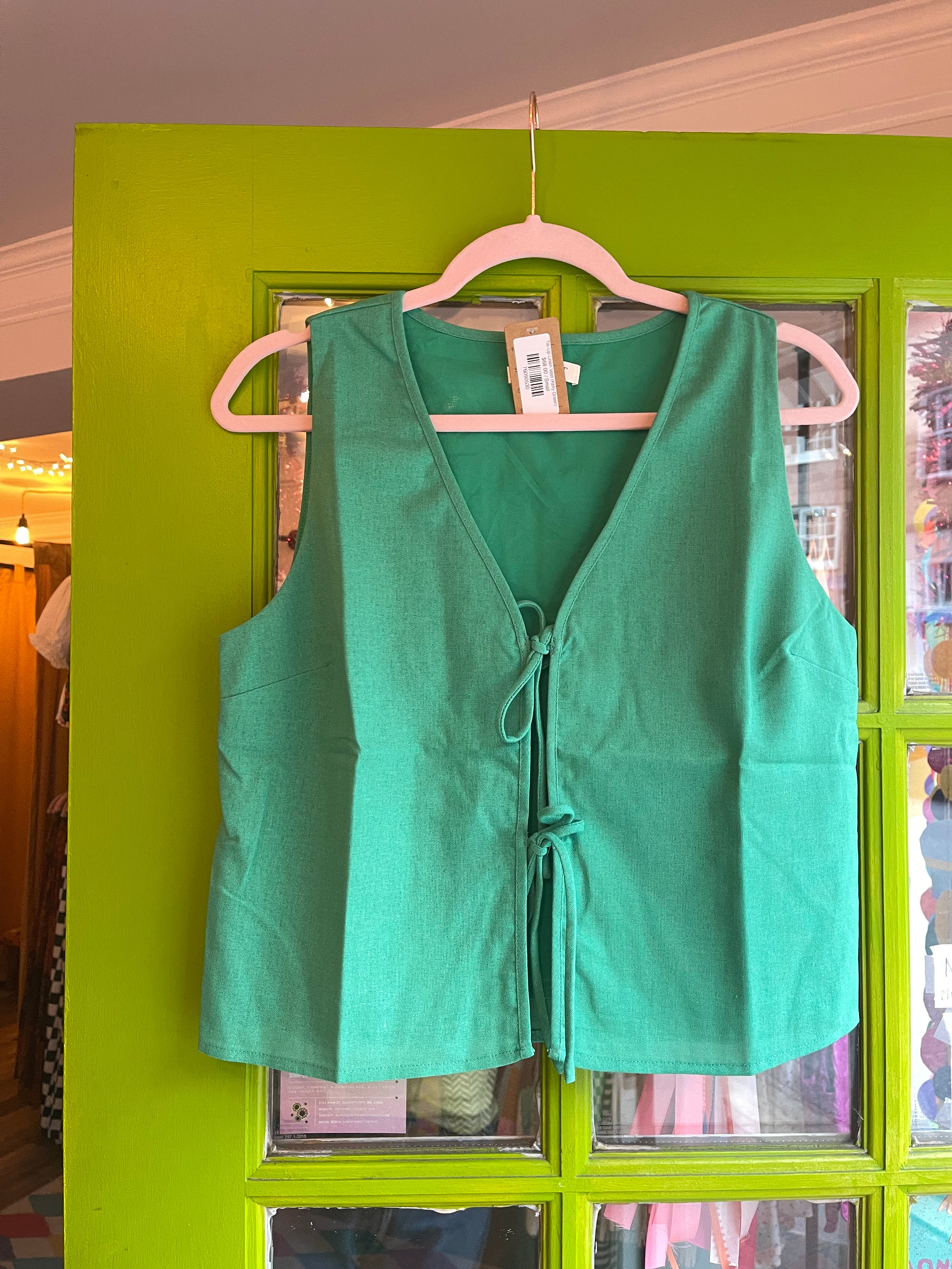 Tie-Up Linen Vest (Kelly Green)