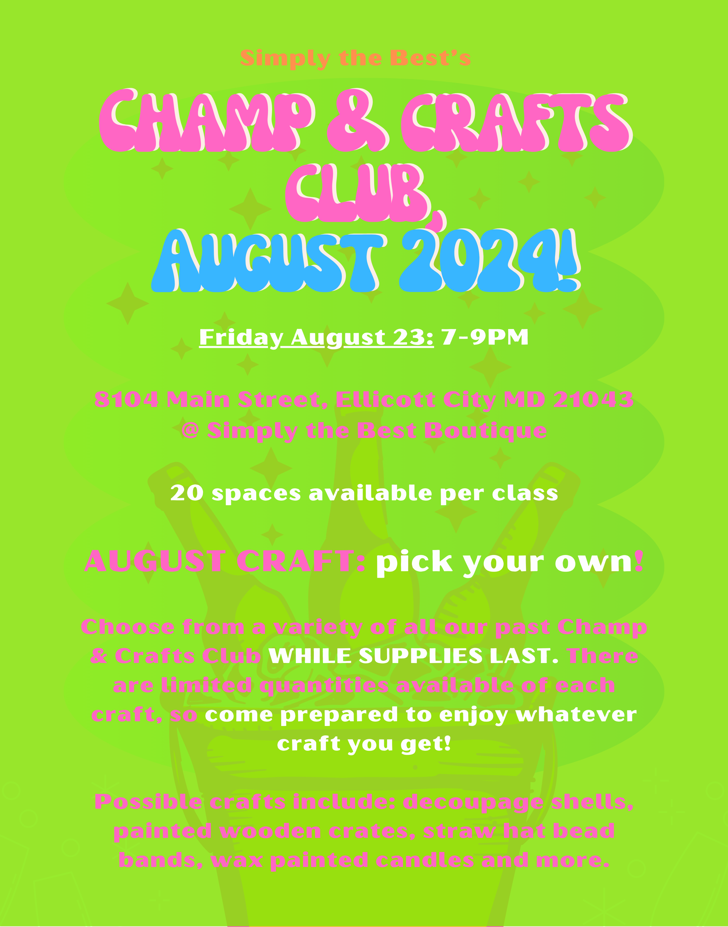 Champ & Crafts Club - August 2024