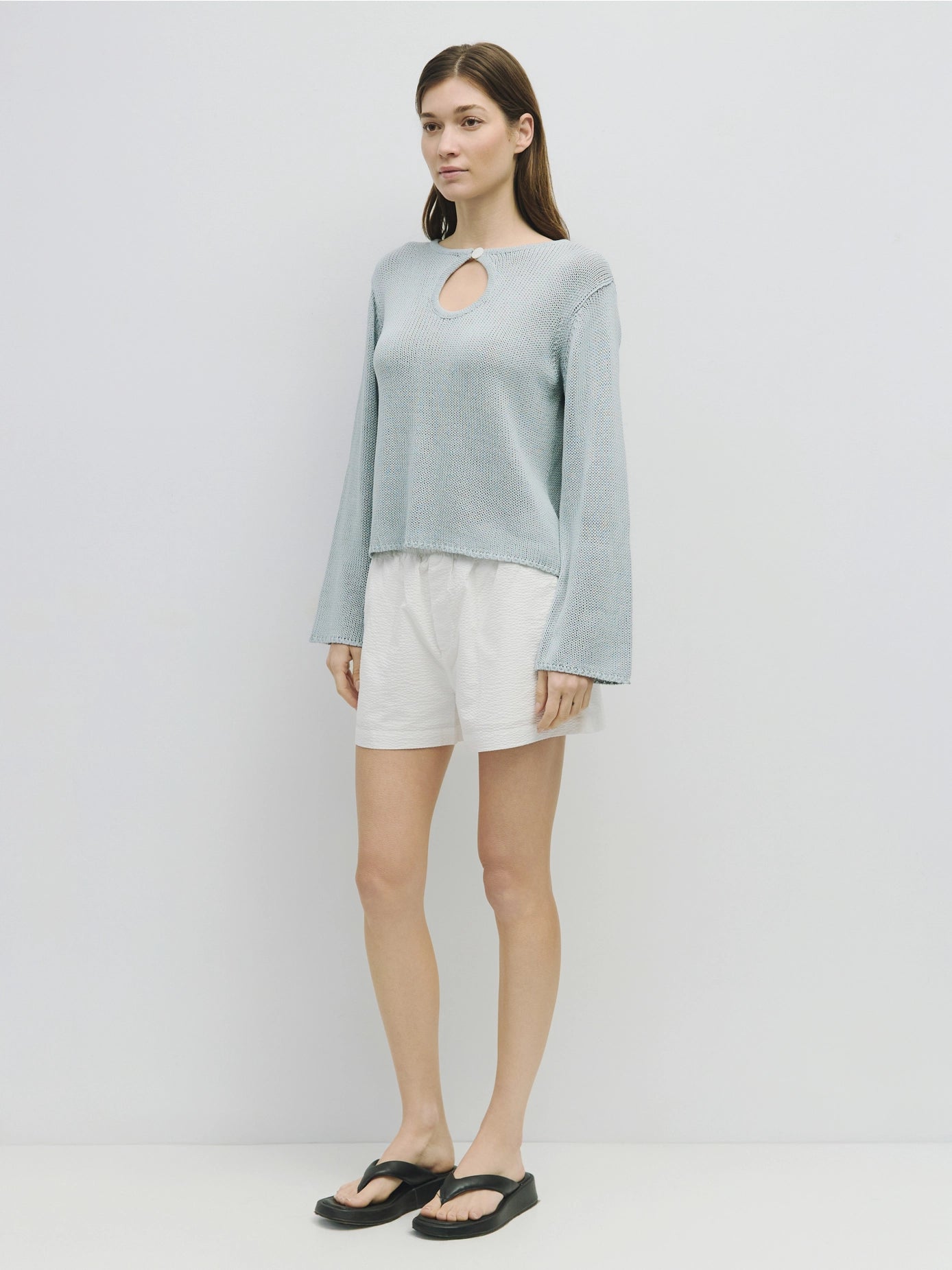 The Tala Sweater, Light Blue (Keyhole Knit Sweater) | All Row