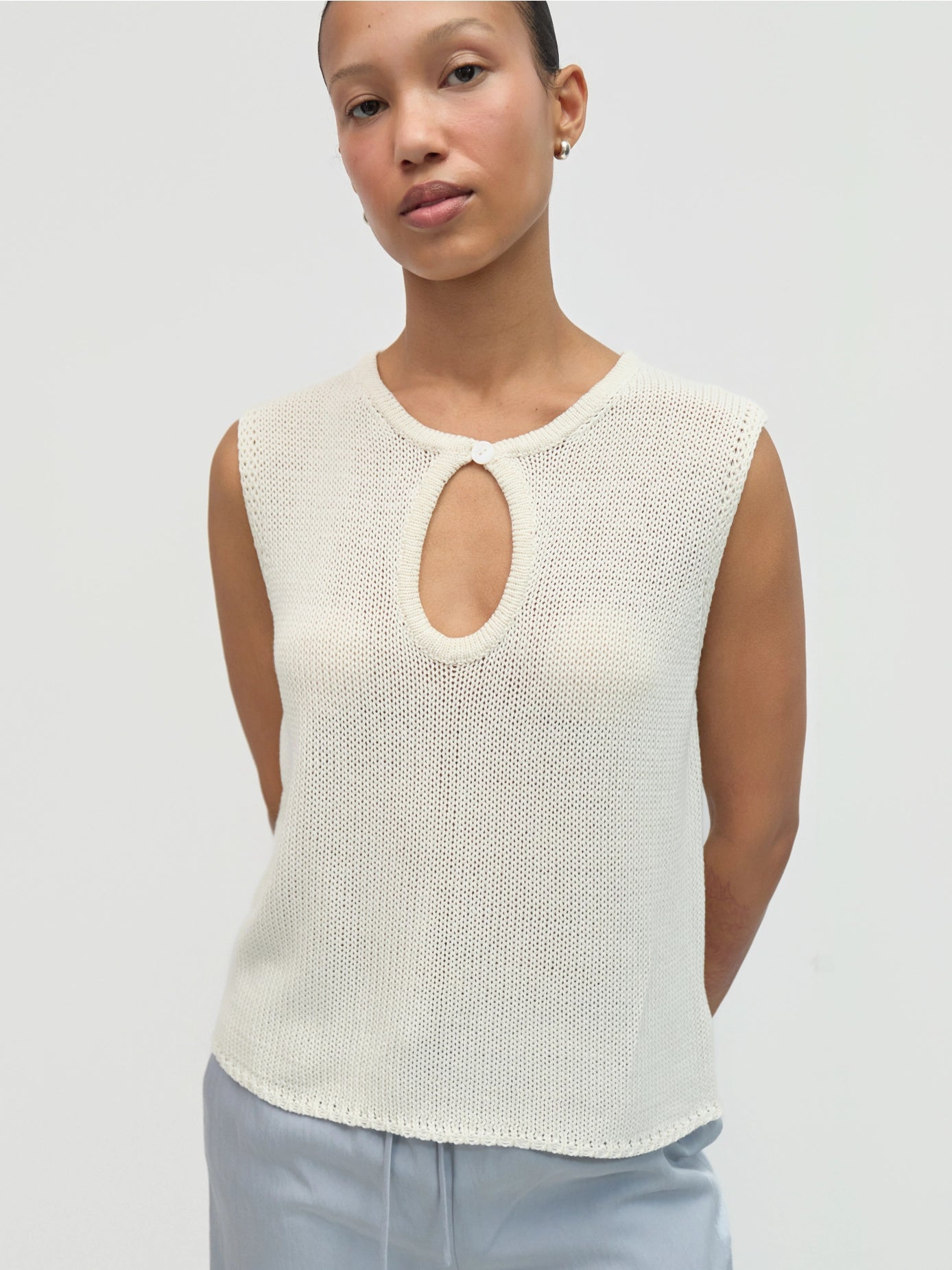 The Molly Top, Ivory (Keyhole Sleeveless Knit Top) | All Row