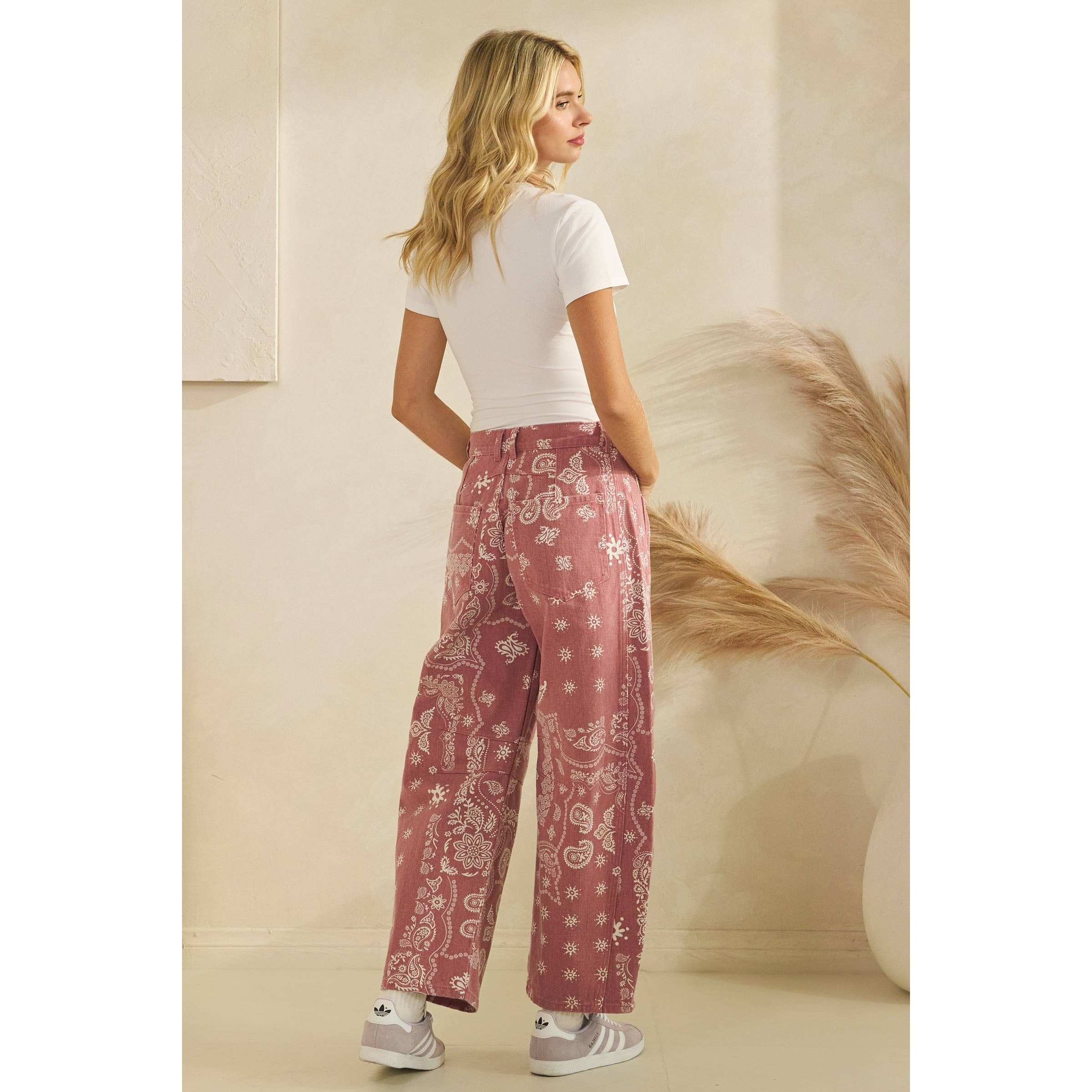 Paisley Printed Barrel Jeans