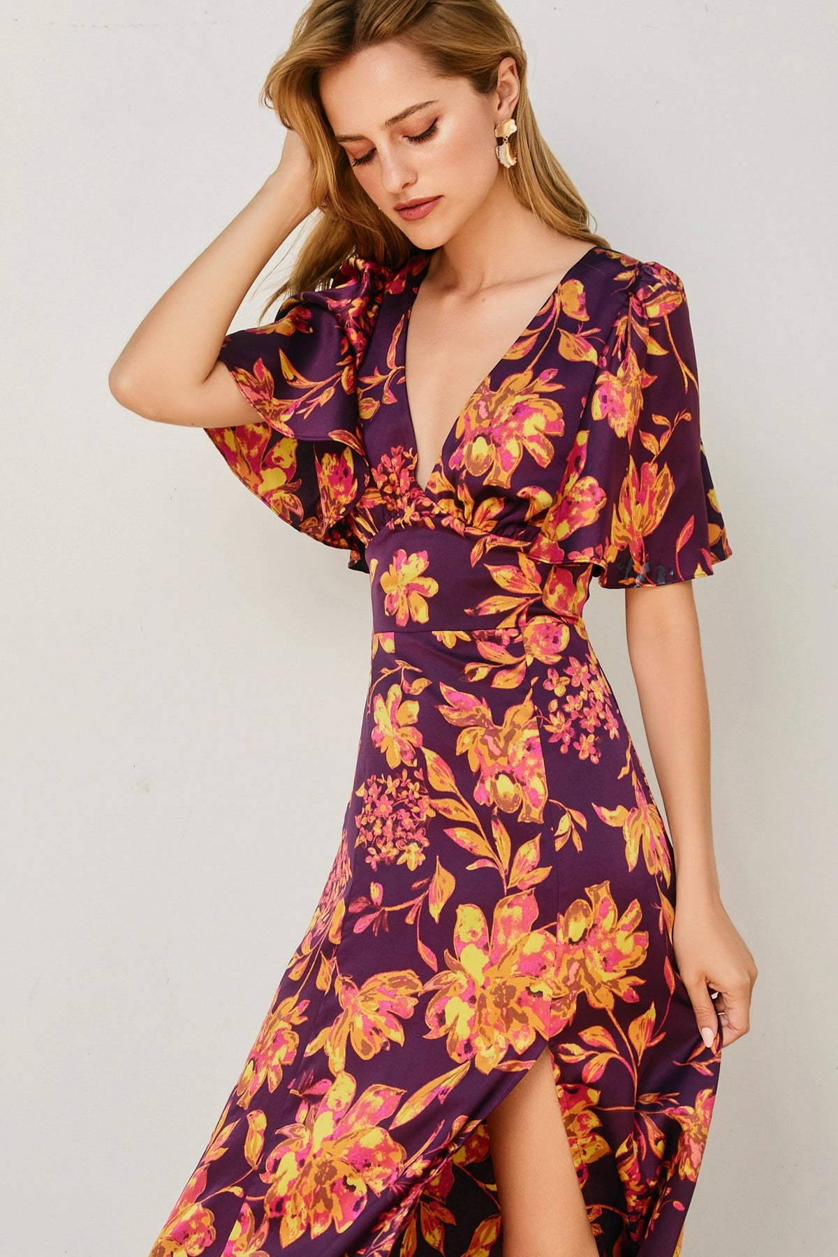 Bordeaux Flutter-Sleeve Maxi