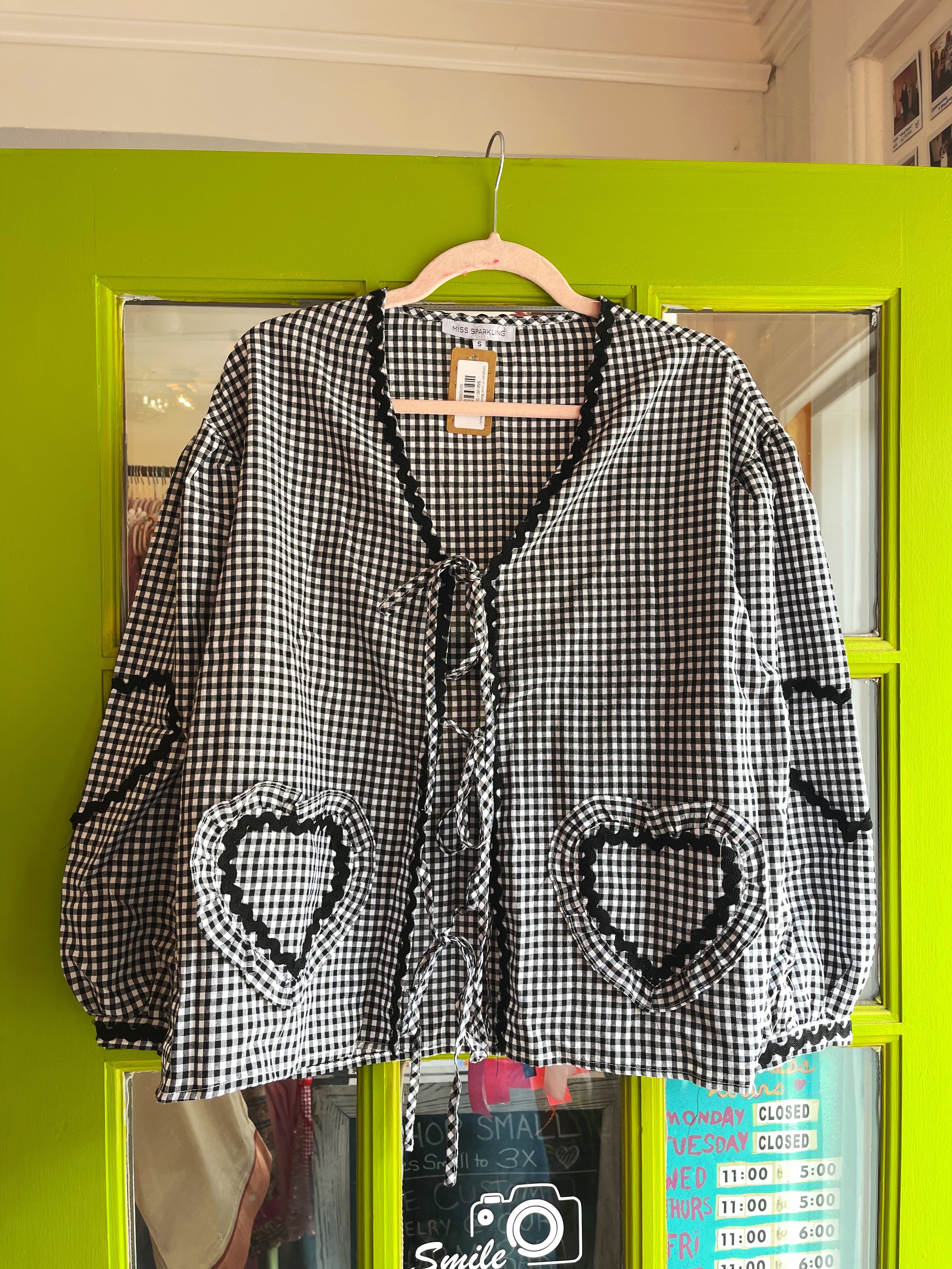 Gingham In Love Blouse (Gray/Black)