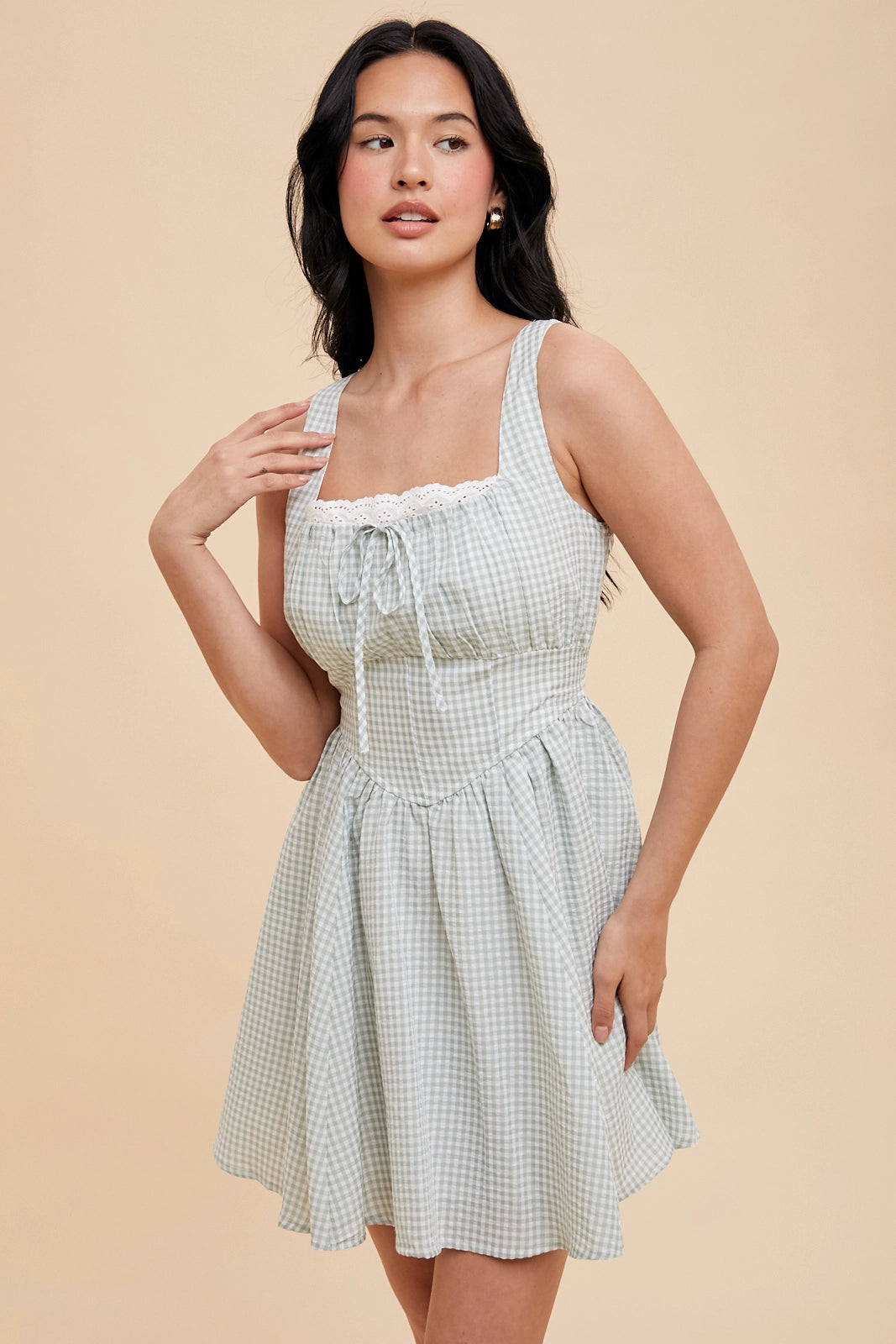 Drop Waist Gingham Minidress (Fern)