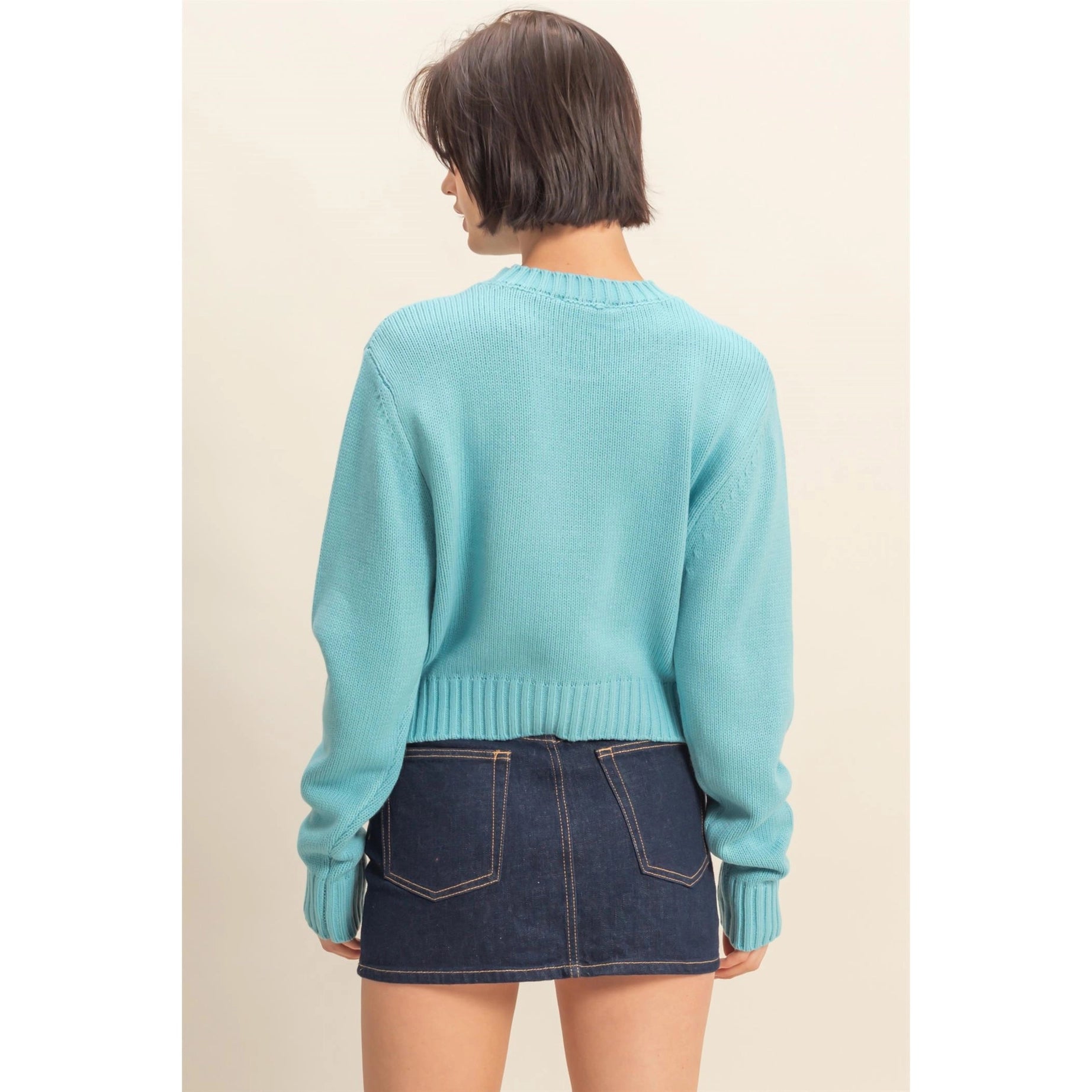 Cropped Everyday Sweater (Aqua)