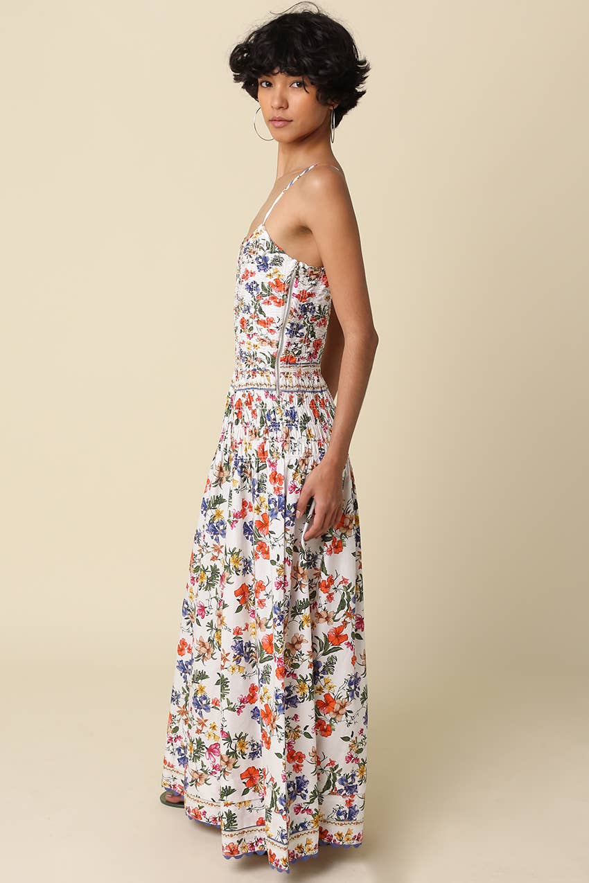 Avis Gathered Floral Maxi Dress