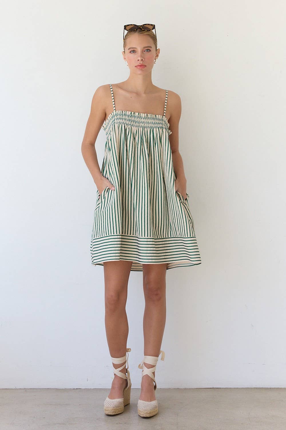 Emerald Stripe Babydoll Dress