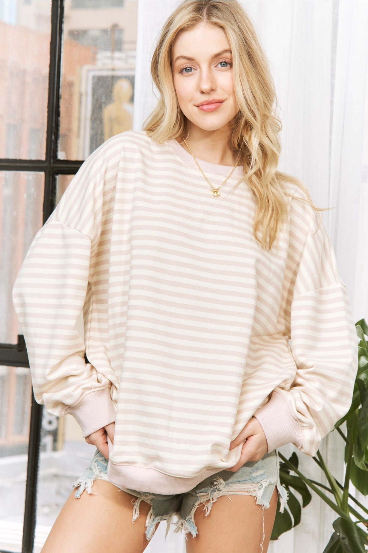 Striped Everyday Pullover (Beige)