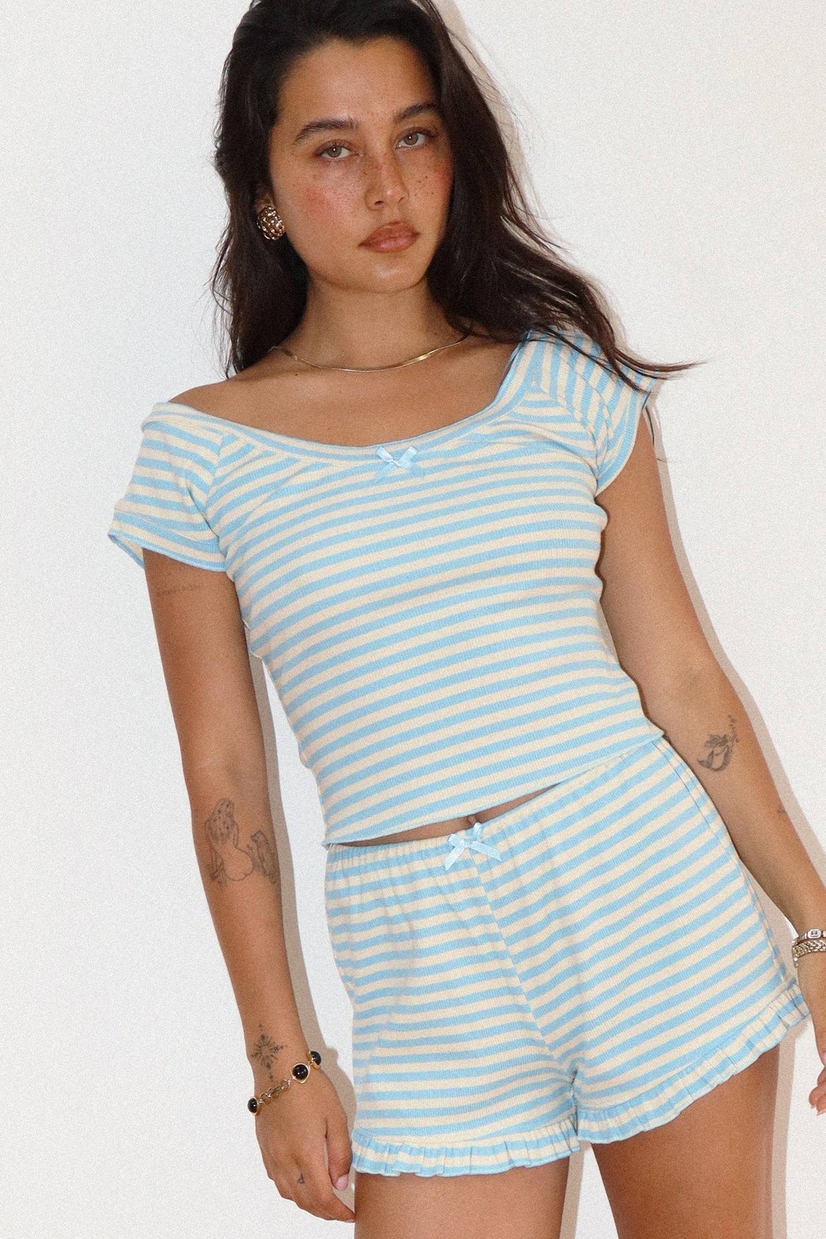 Striped Ruffle Hem Top (Blue)