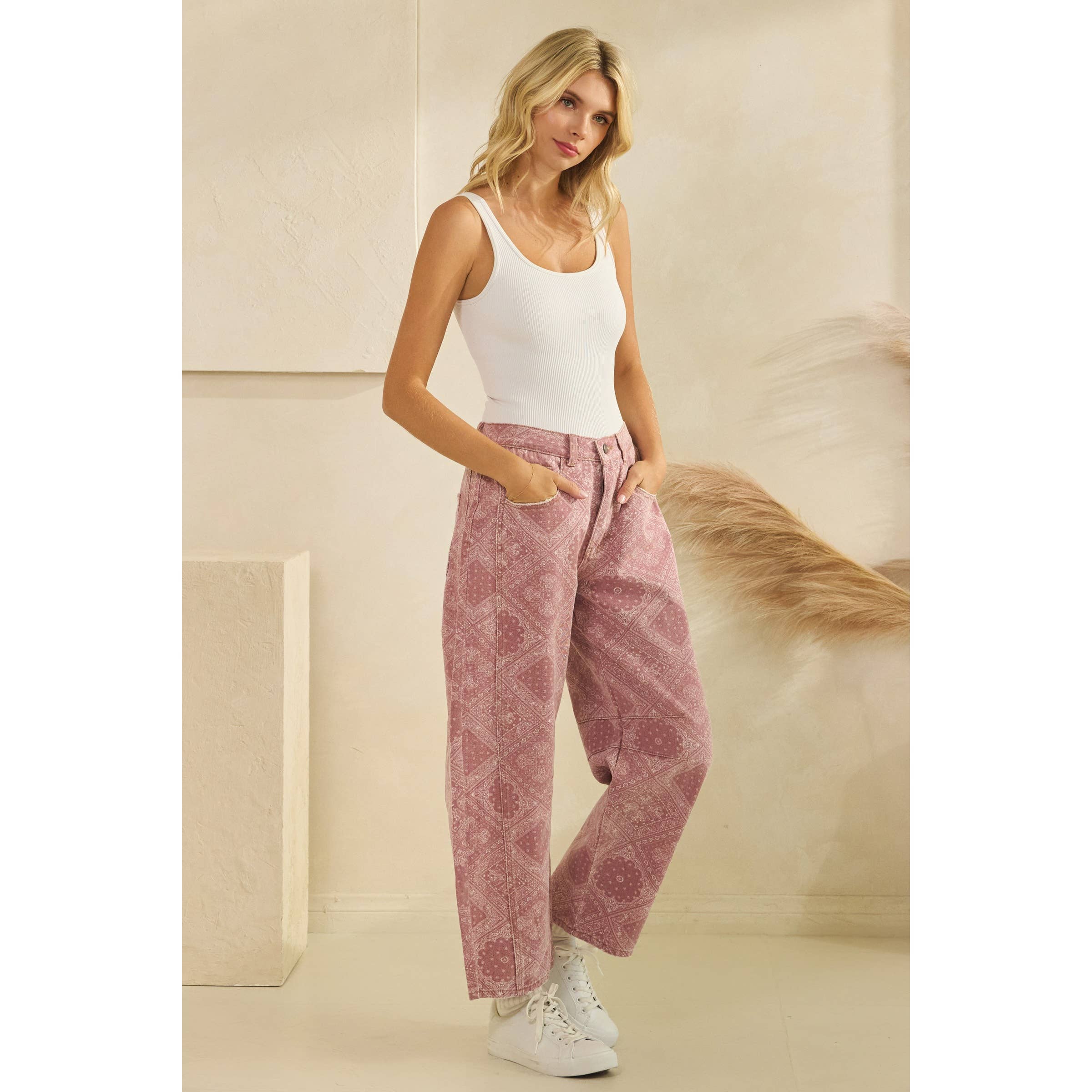 Paisley Printed Barrel Jeans