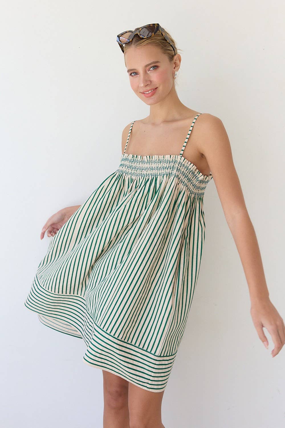 Emerald Stripe Babydoll Dress