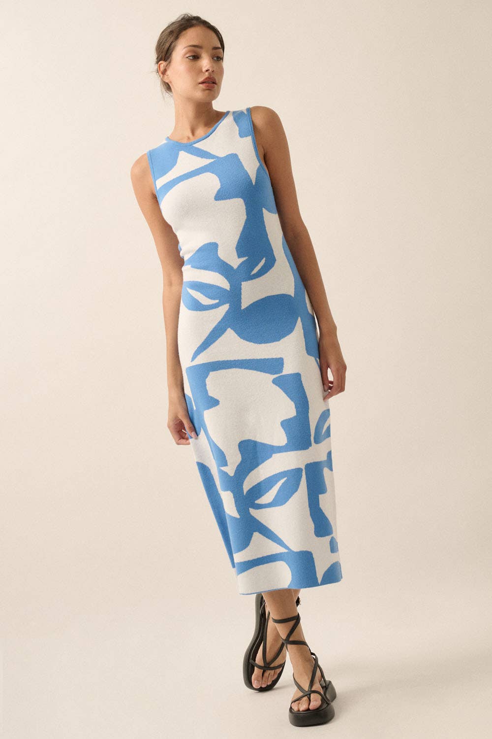 Retro Abstract Knit Midi Dress