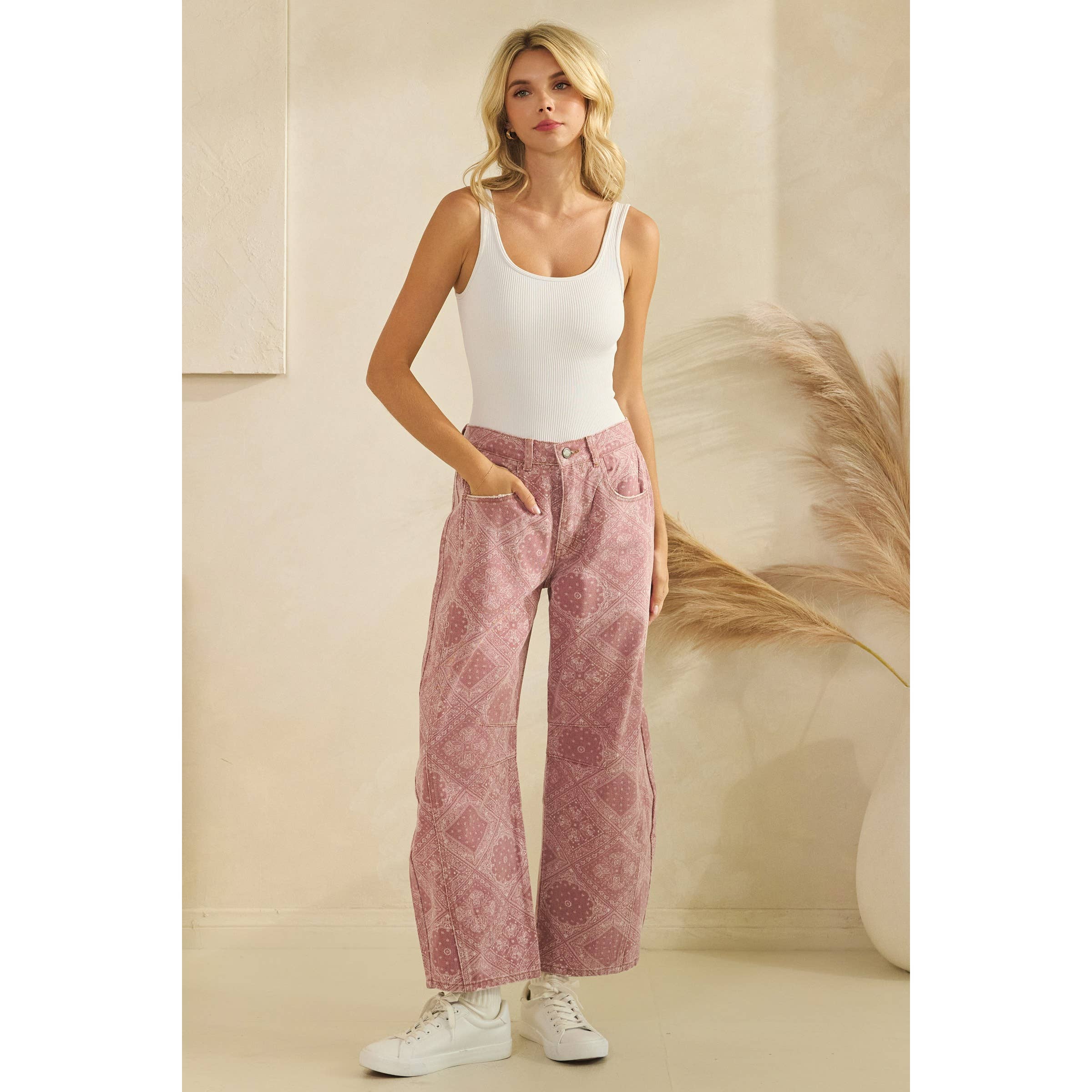 Paisley Printed Barrel Jeans