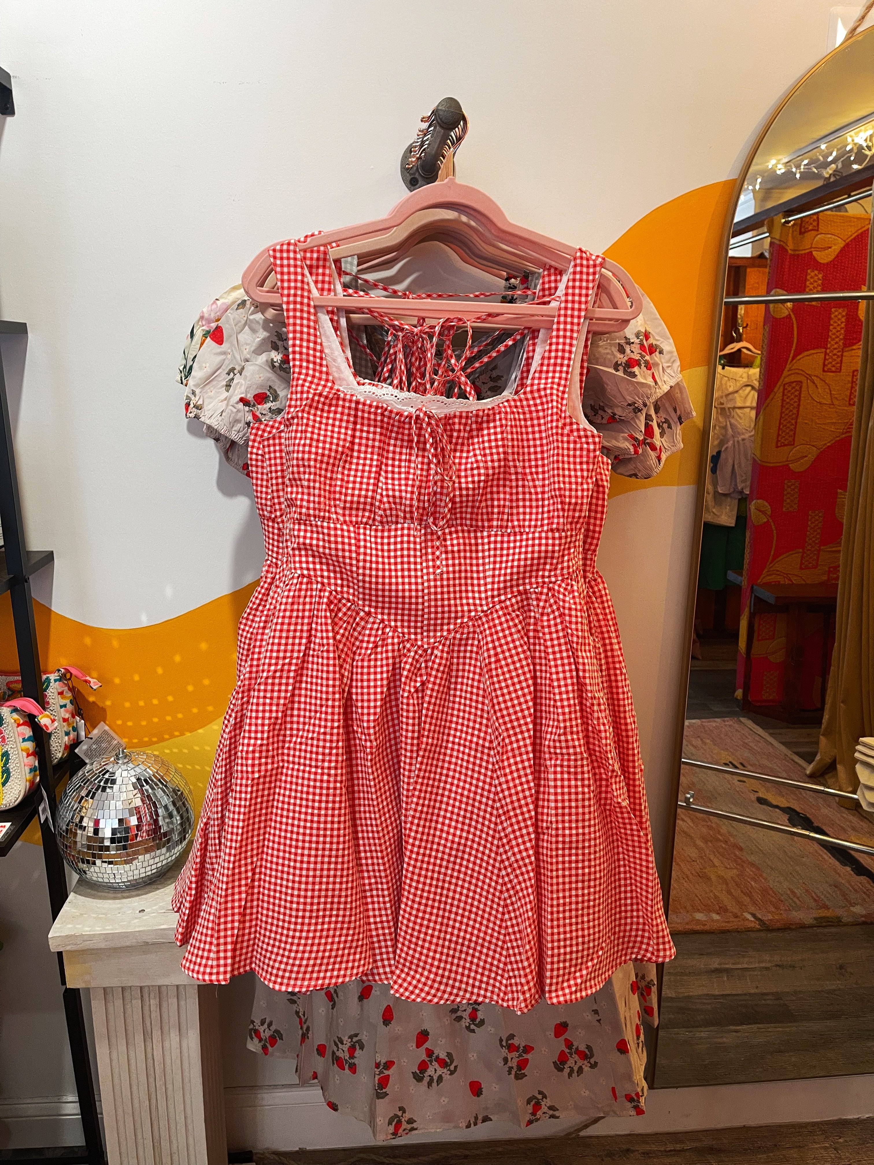 Drop Waist Gingham Minidress (Red)