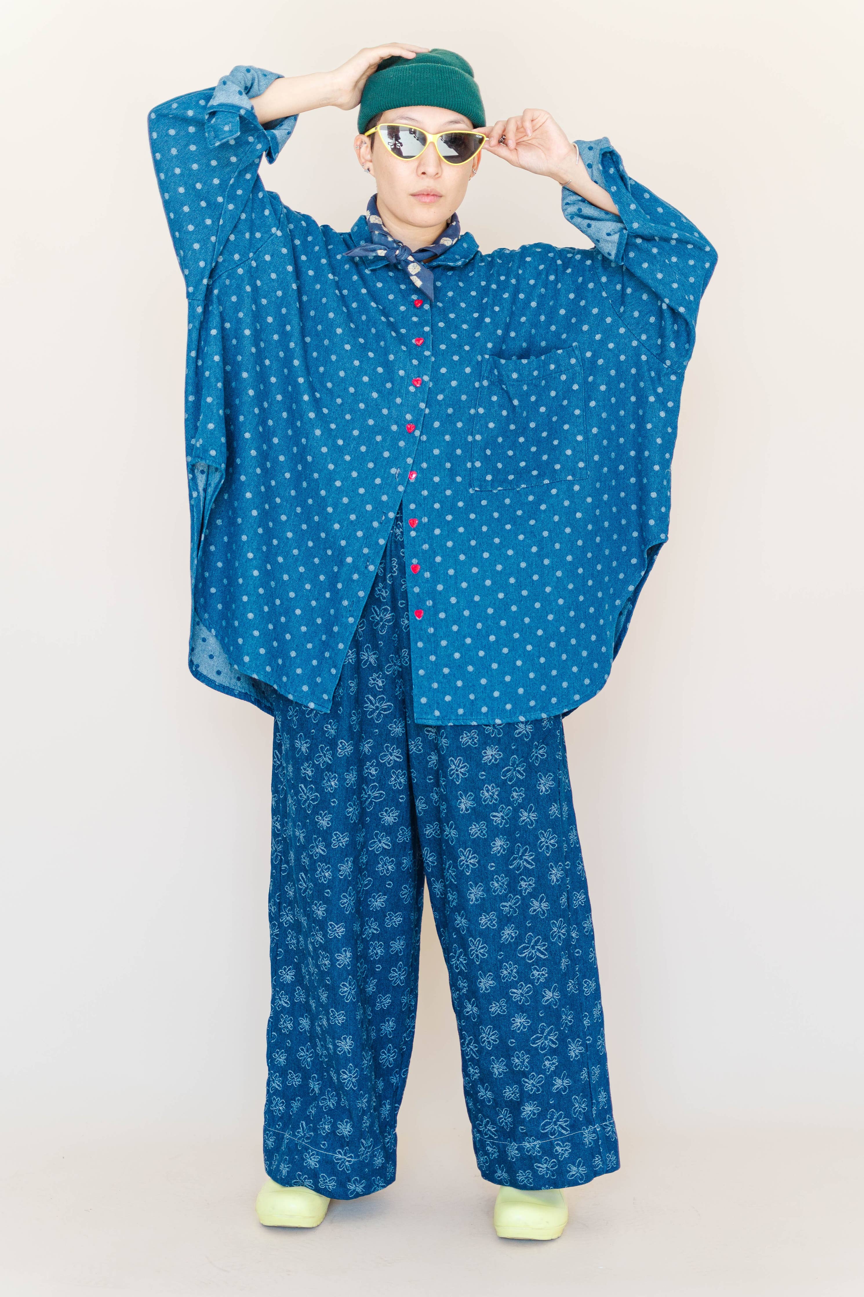 Size Inclusive Polka Dot Denim Button Up Shirt | NETTLE STUDIOS