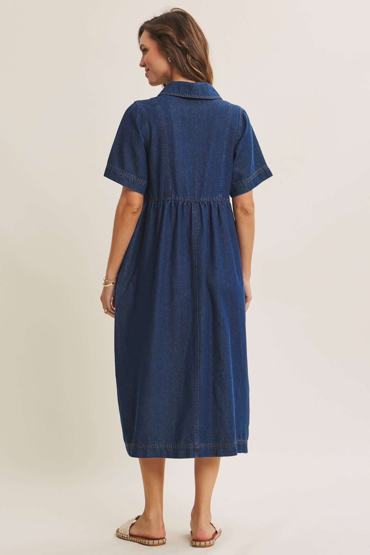 Classic Babydoll Denim Midi Dress