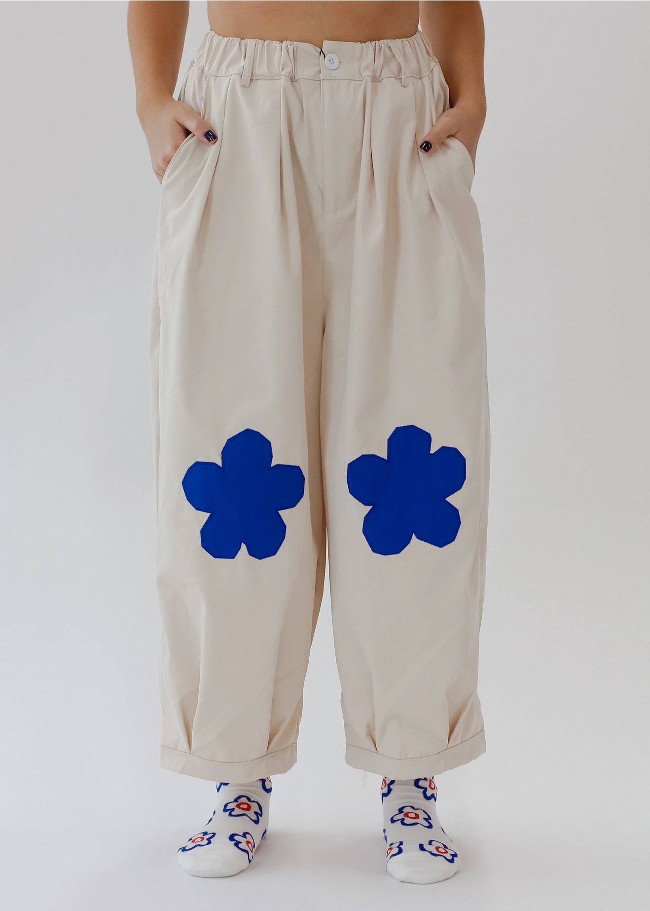 Flower Power Pants (Cream + Blue) | Mary Lo