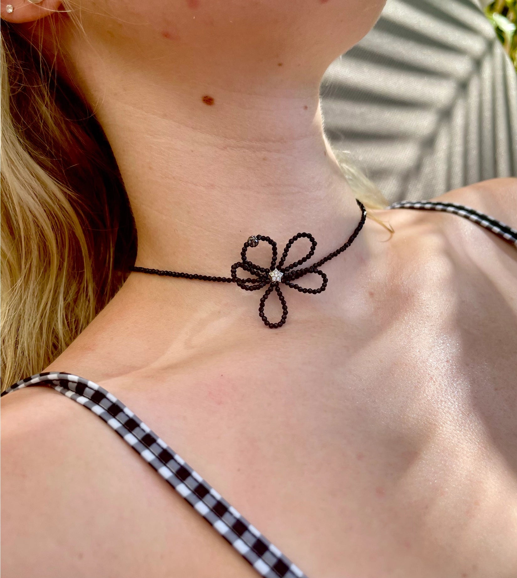 Beaded Flower Choker (Black) | Mary Lo