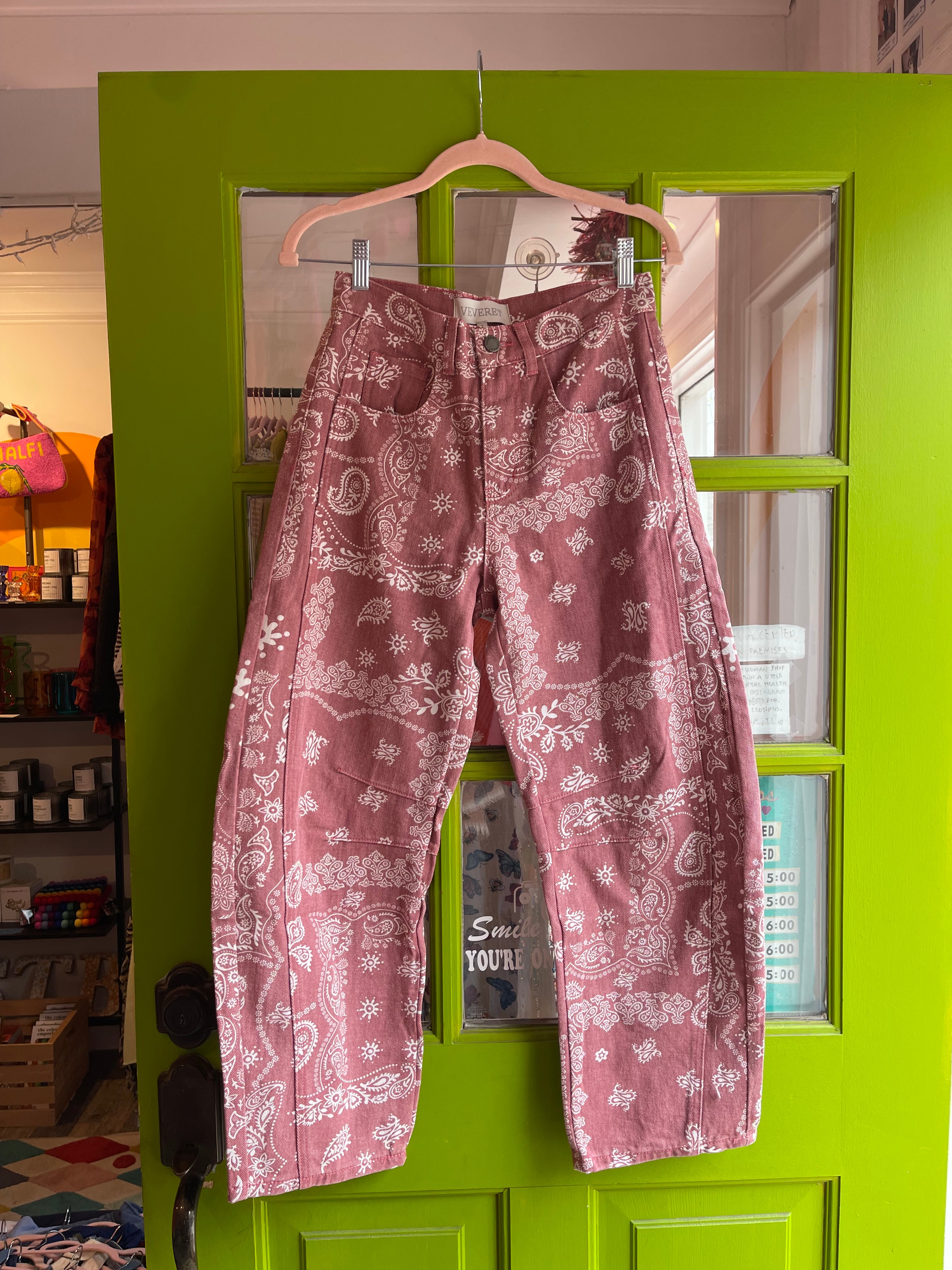 Paisley Printed Barrel Jeans