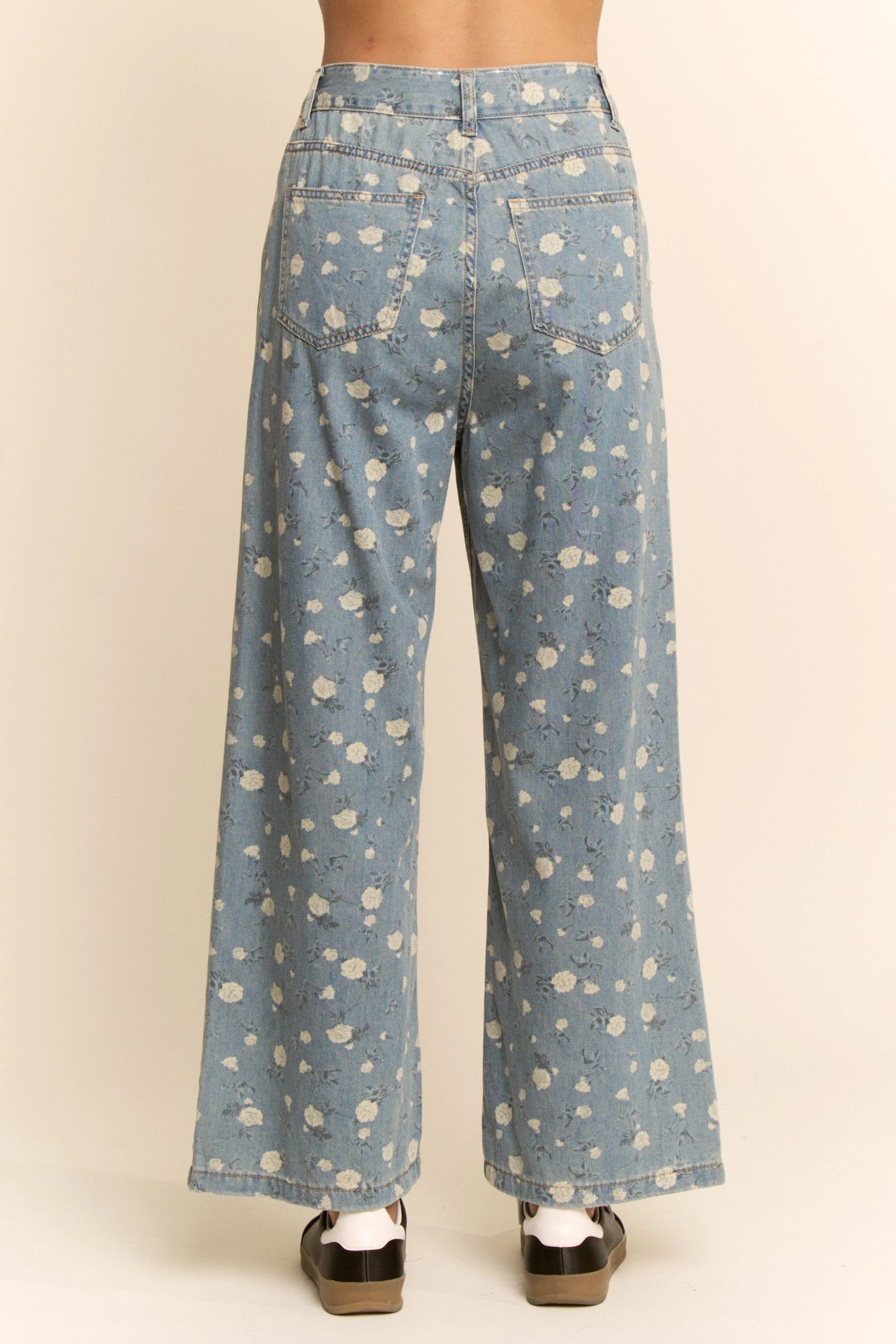 Cropped Floral Print Lightweight Jeans