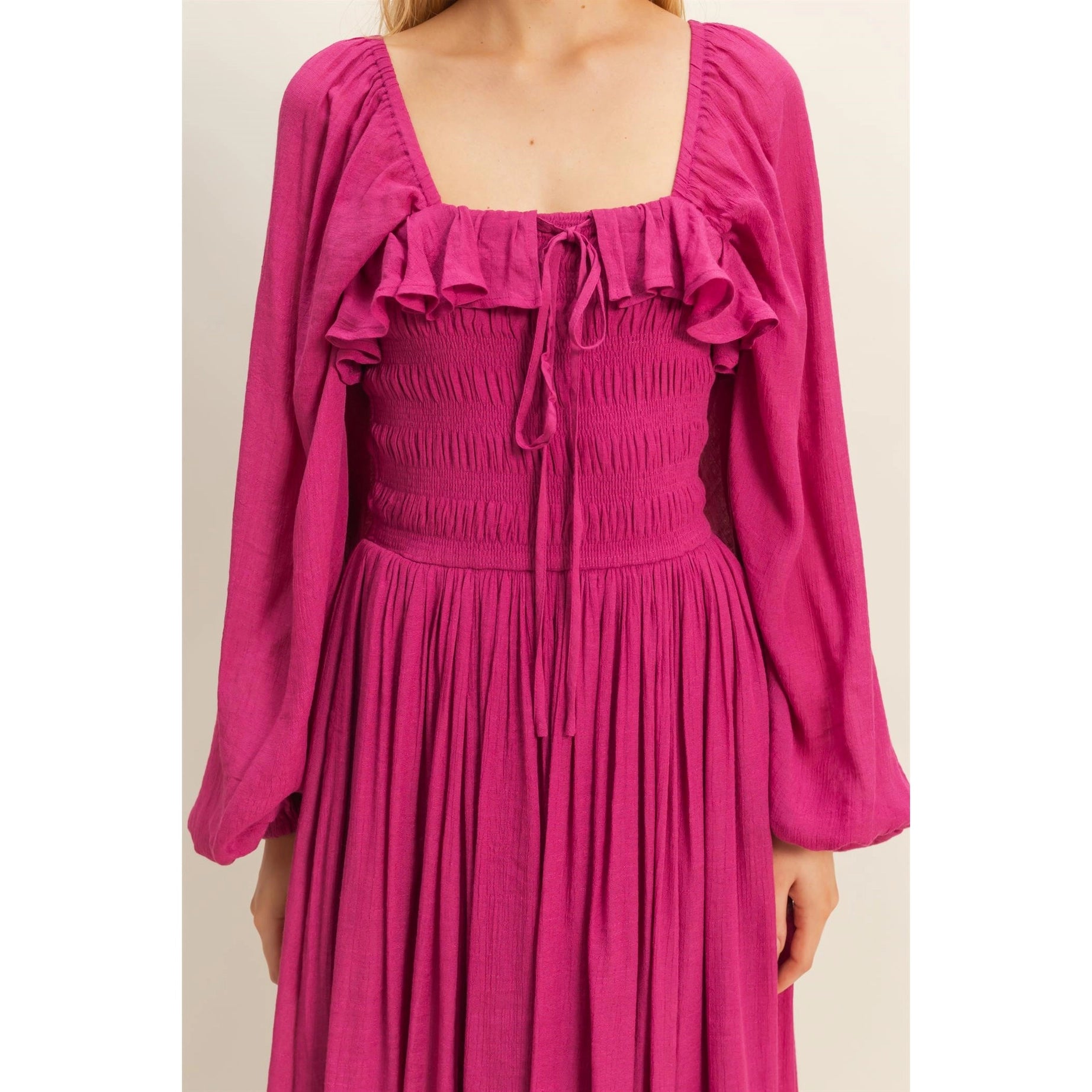 Ren Faire Midi Dress (Fuchsia)