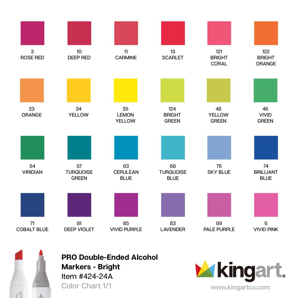 PRO Double-Ended Alcohol Markers - 24 Bright Colors | KINGART