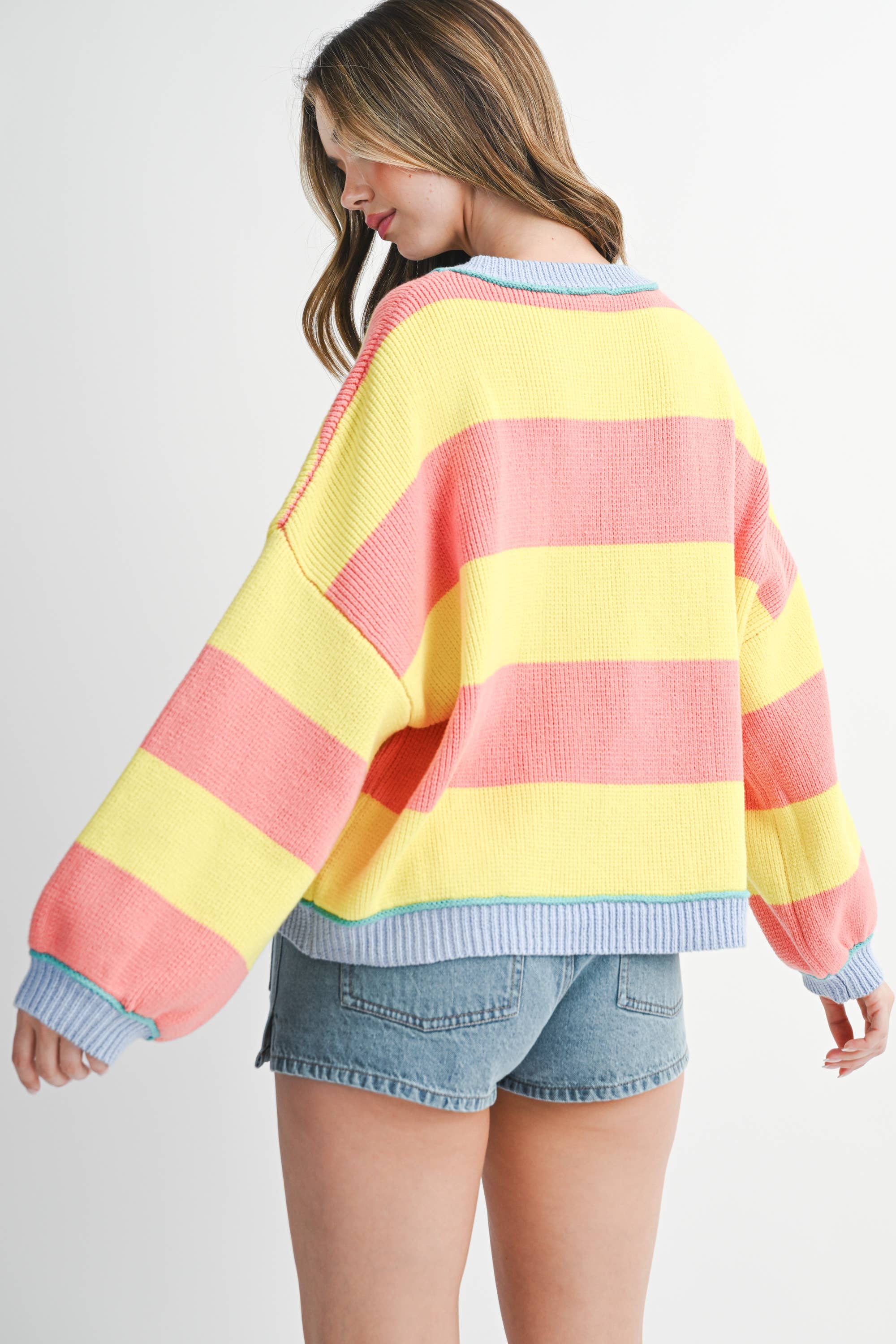 Striped Knit Crewneck Pullover Sweater