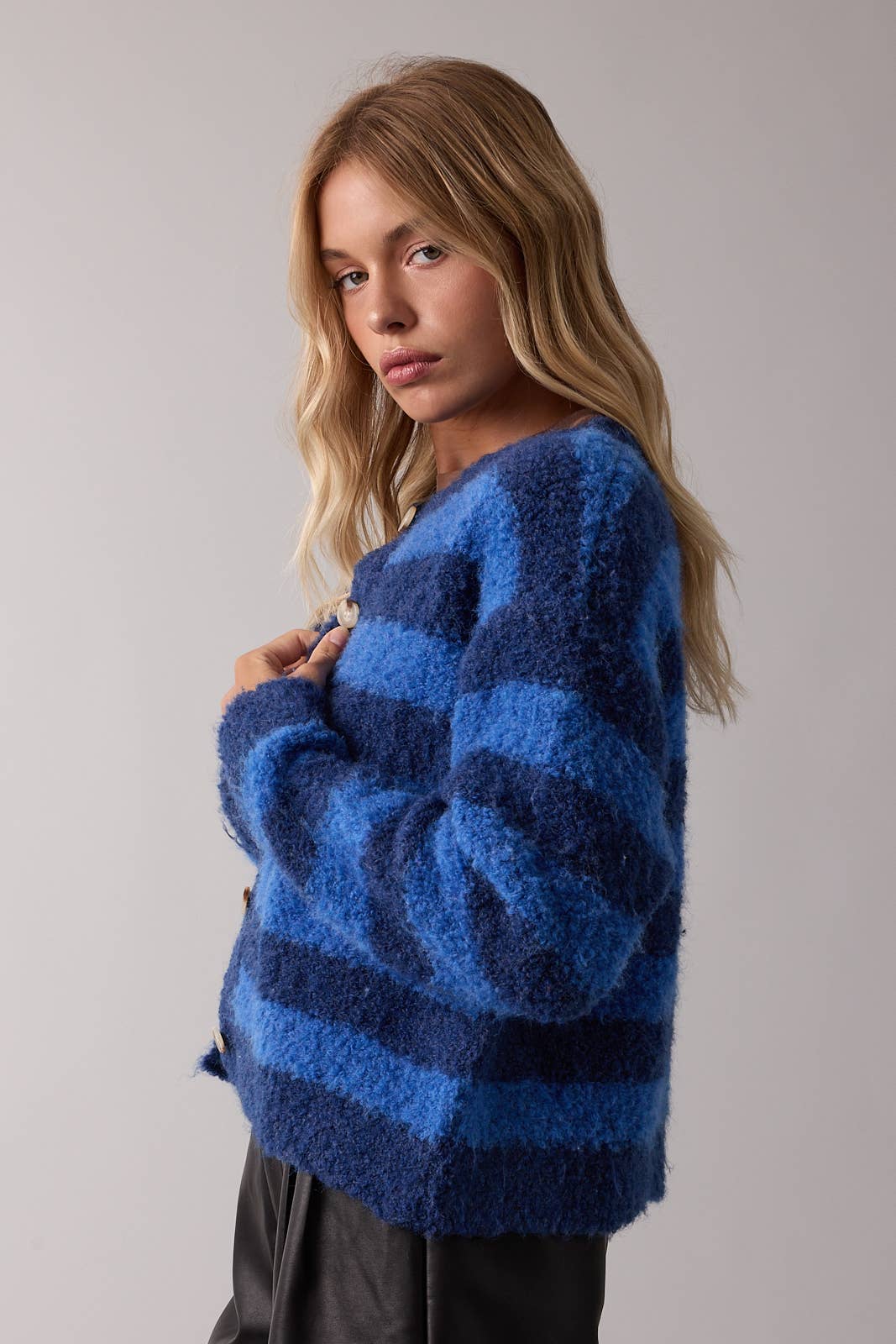 Brushed Soft Striped Cardi (Navy)