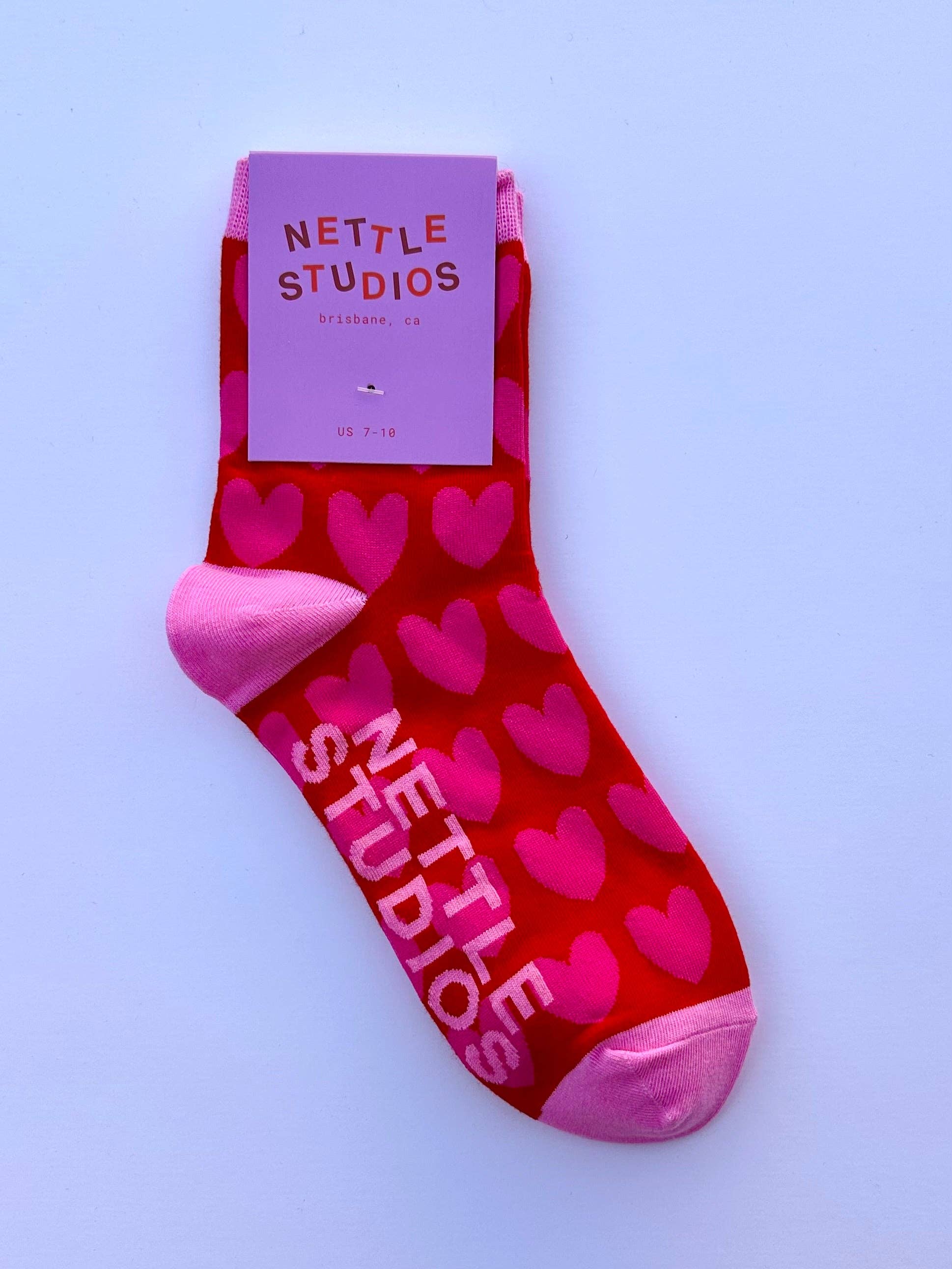Novelty Cotton Pink Red Heart Ankle Sock | NETTLE STUDIOS