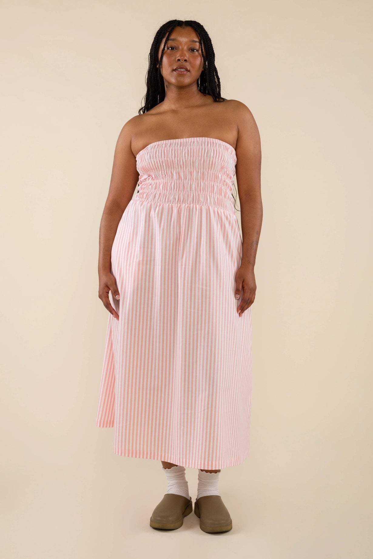 Oxford Stripe Cotton Tube Dress