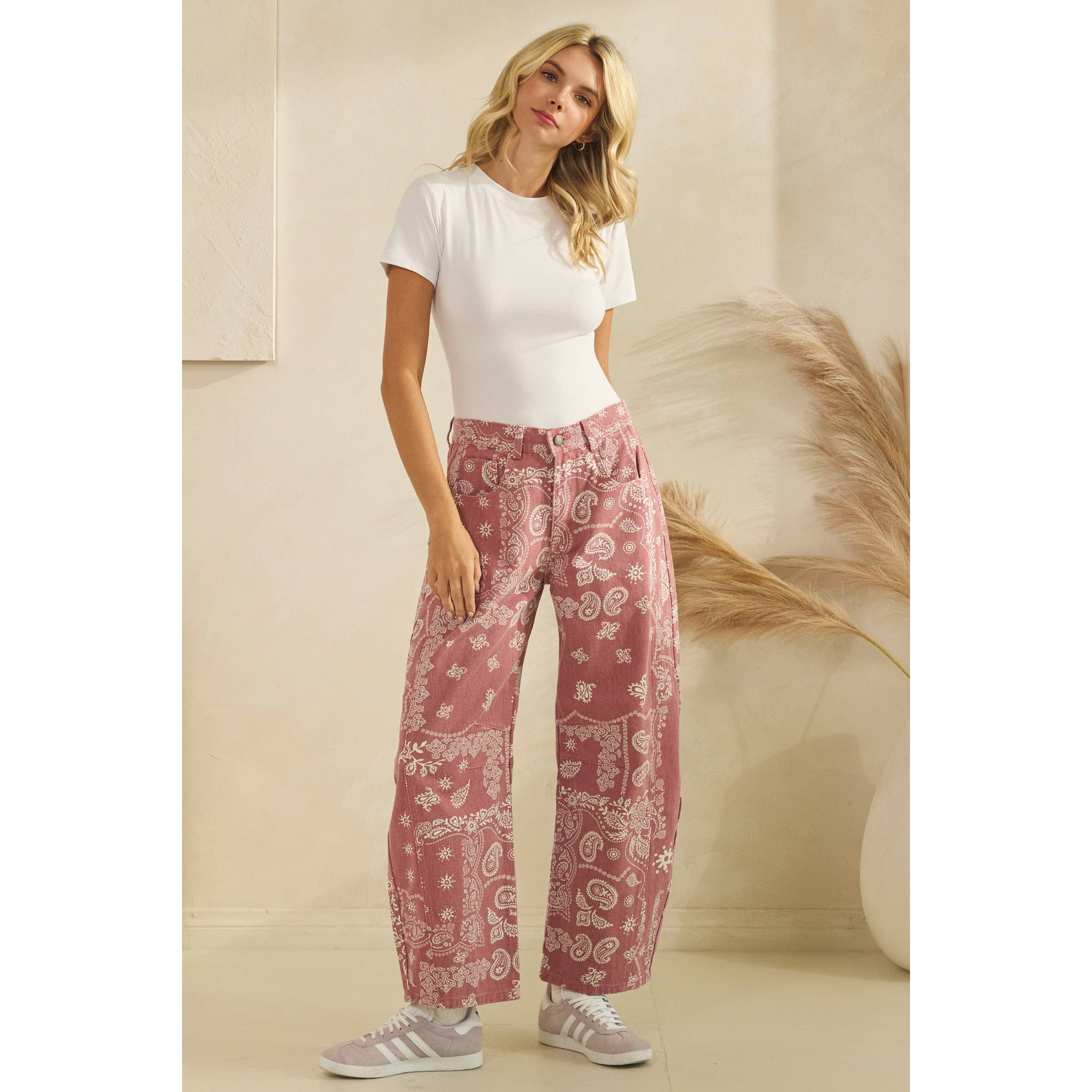 Paisley Printed Barrel Jeans