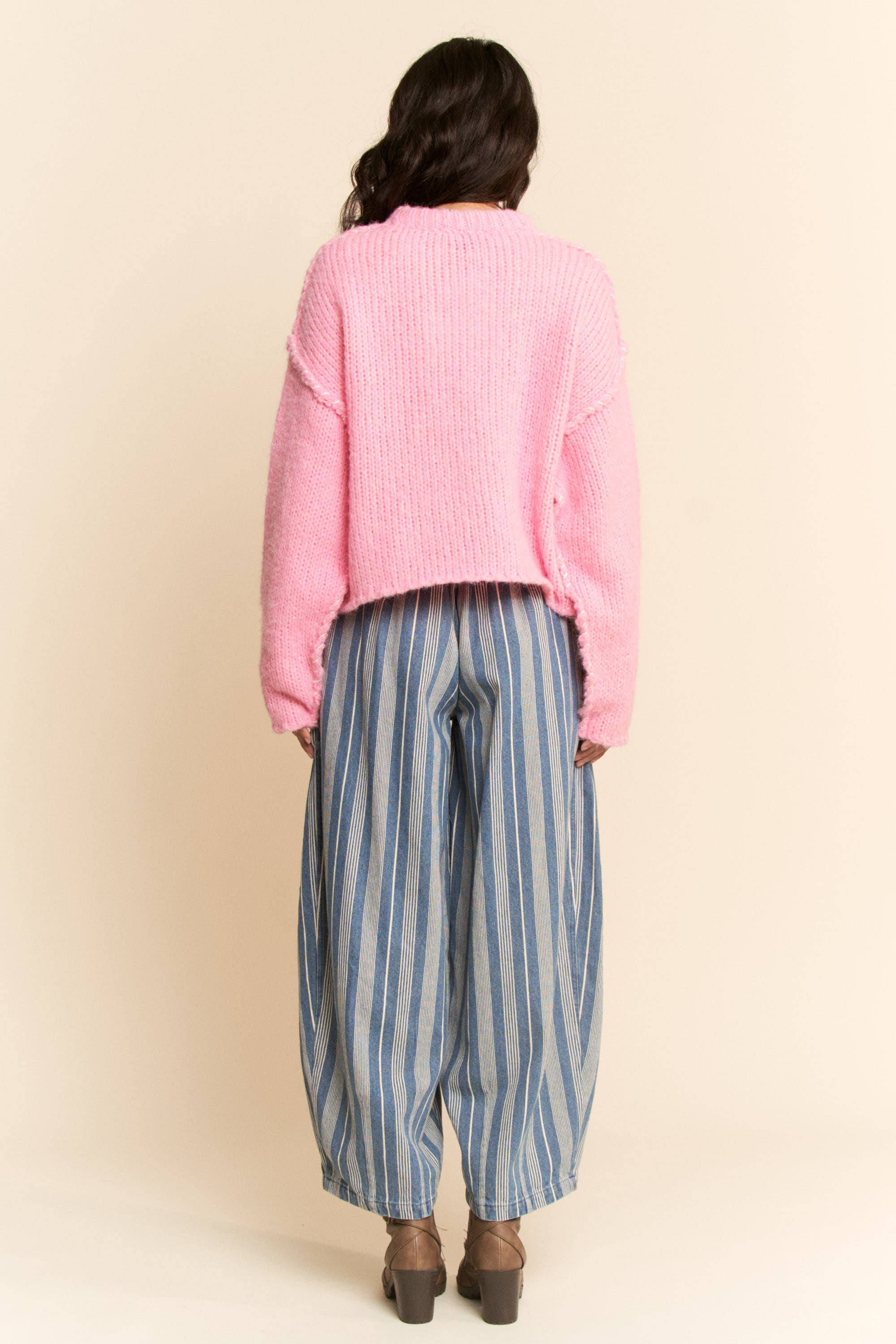 Striped Denim Barrel Jeans