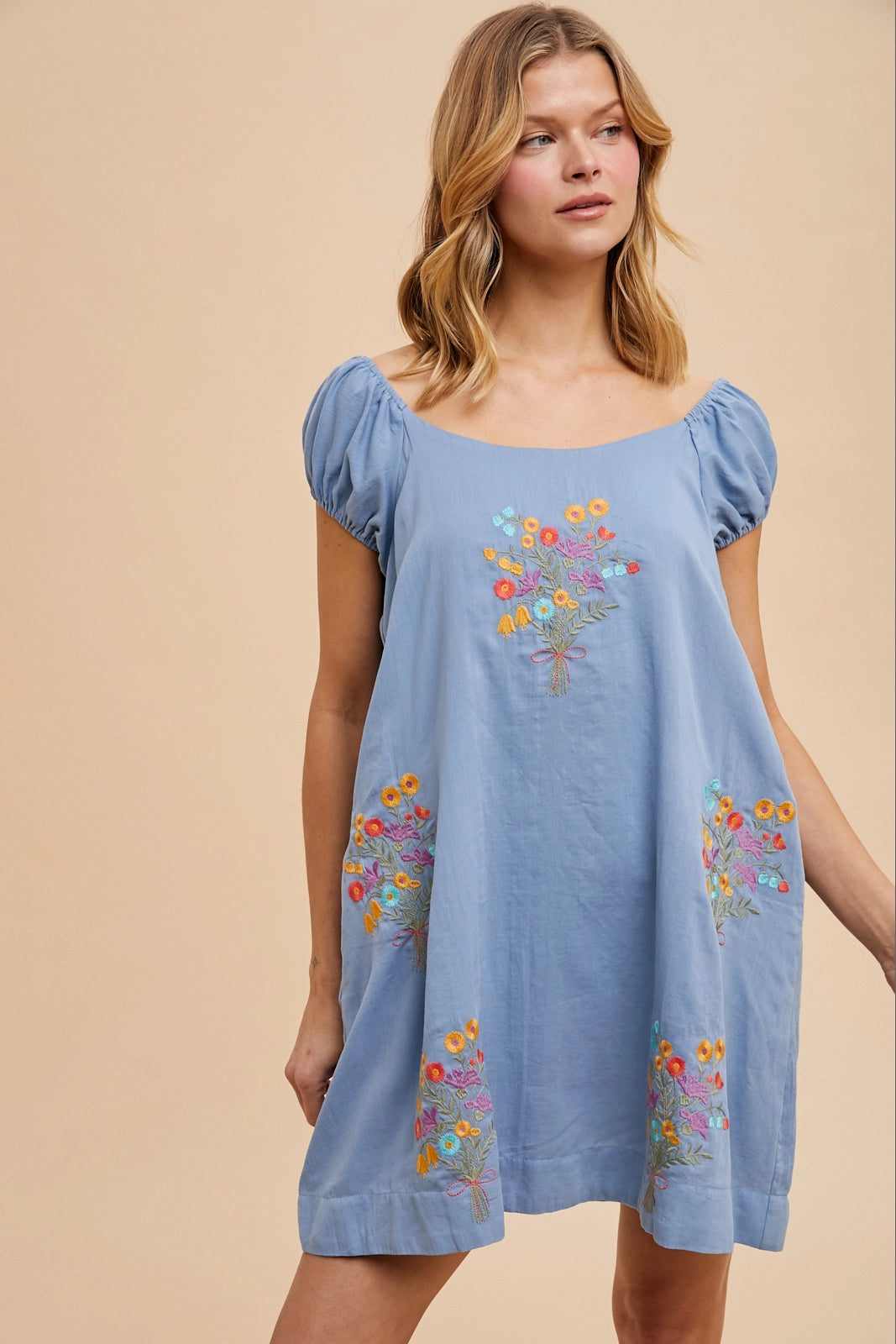 Bouquet Cotton Minidress (Cornflower)
