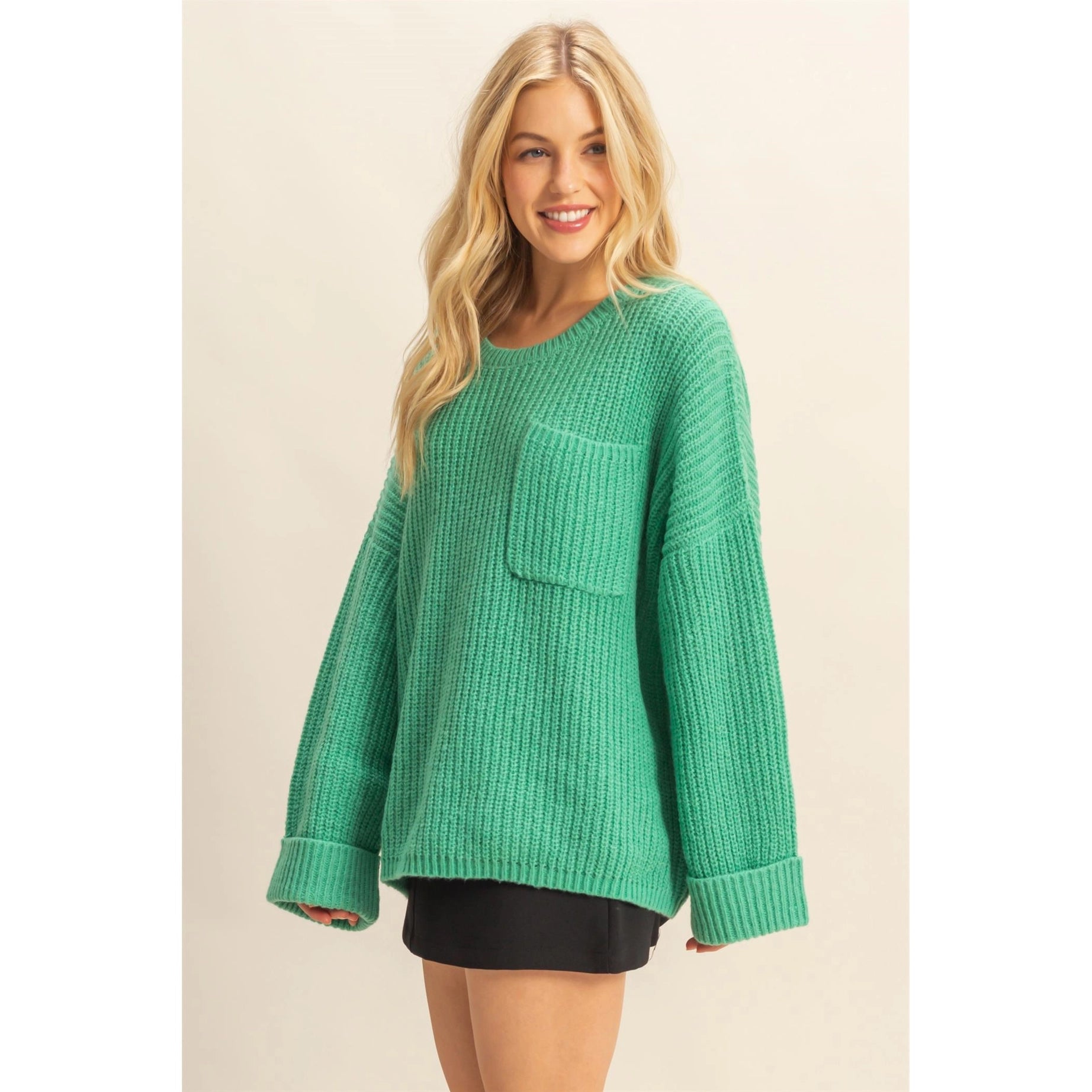 Oversized Ribbed Knit Sweater (Kelly Green)